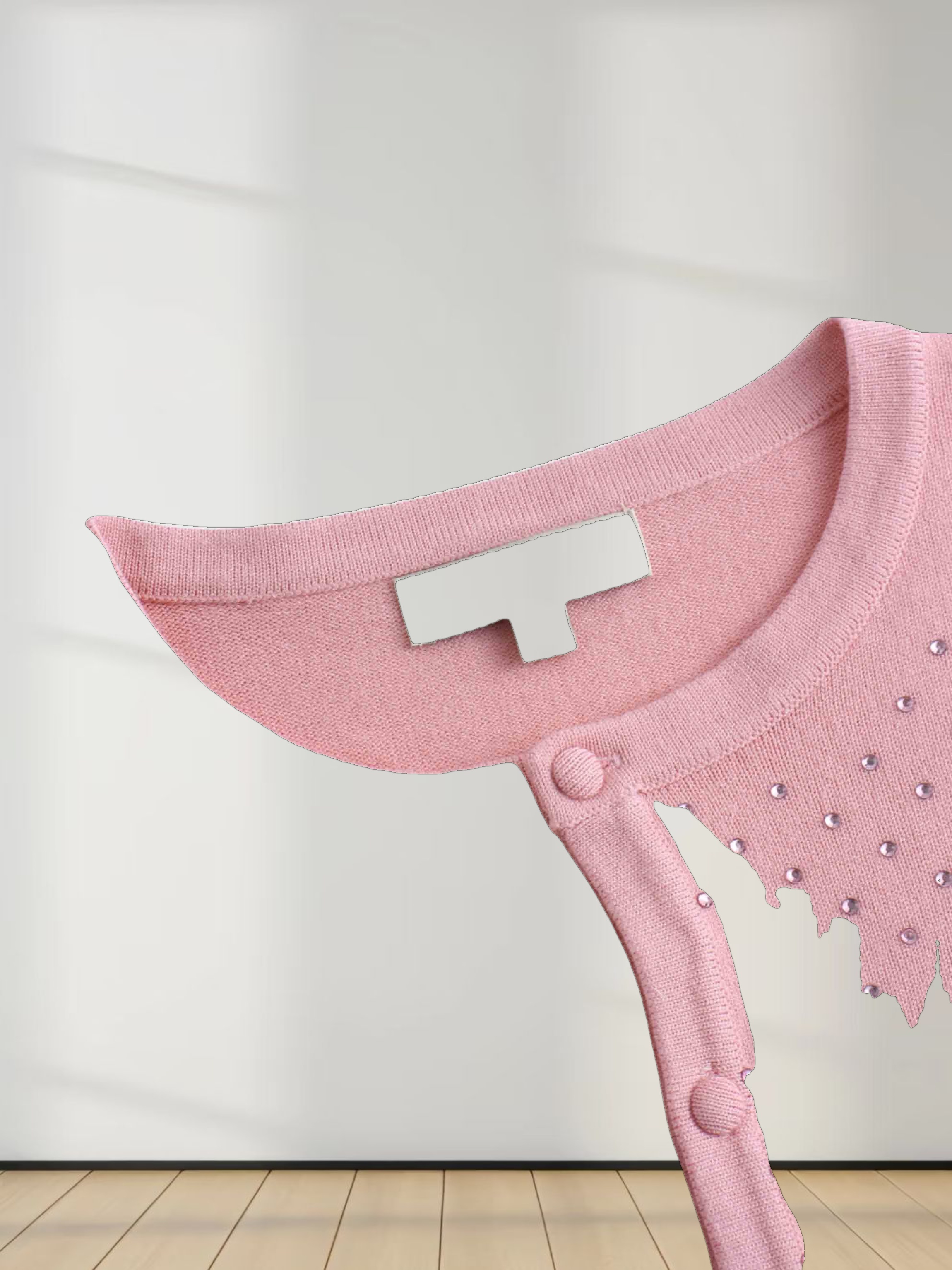 Stone Embellished Crew Cardigan-Pink