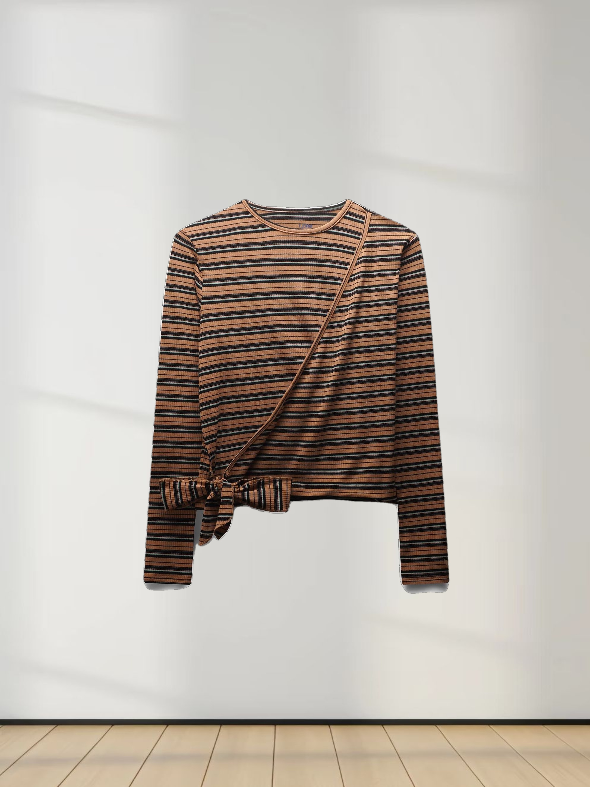 Striped Wrap Tee-Caramel