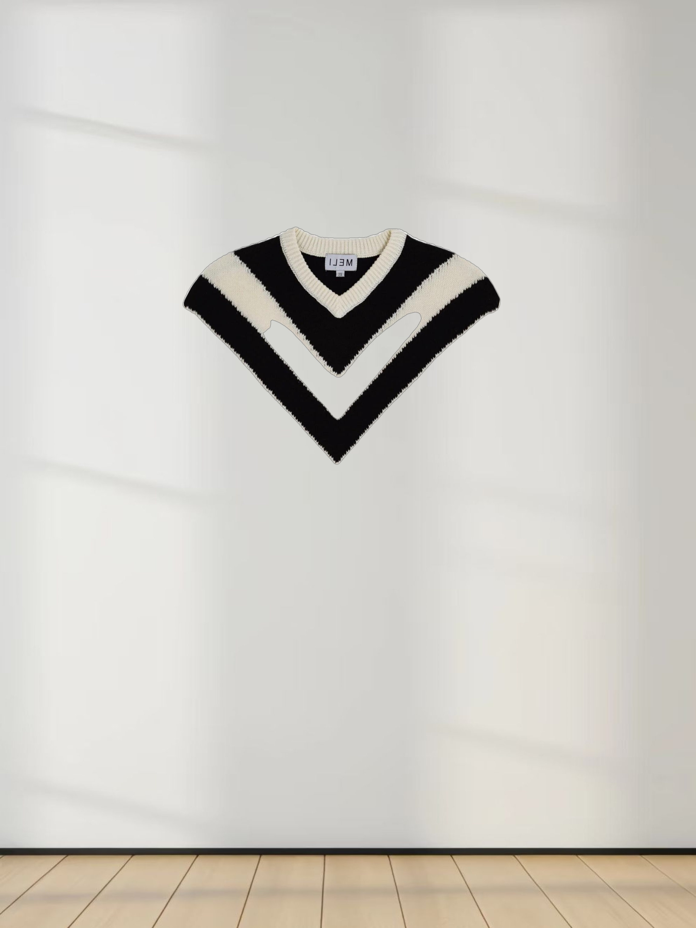 V Neck Stripe Sweater-Cream/Black