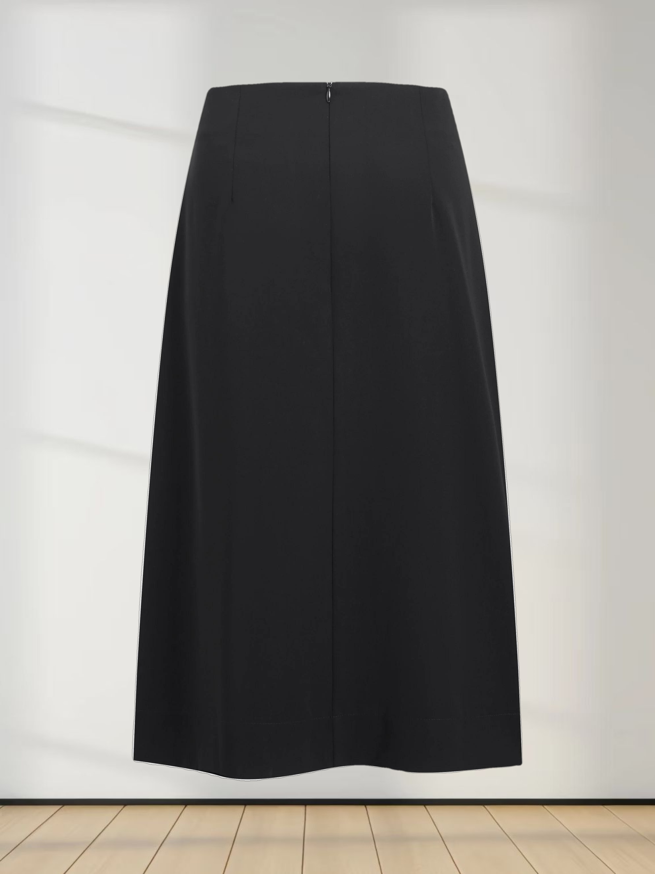 Side Pleat A-Line Short Skirt-Black