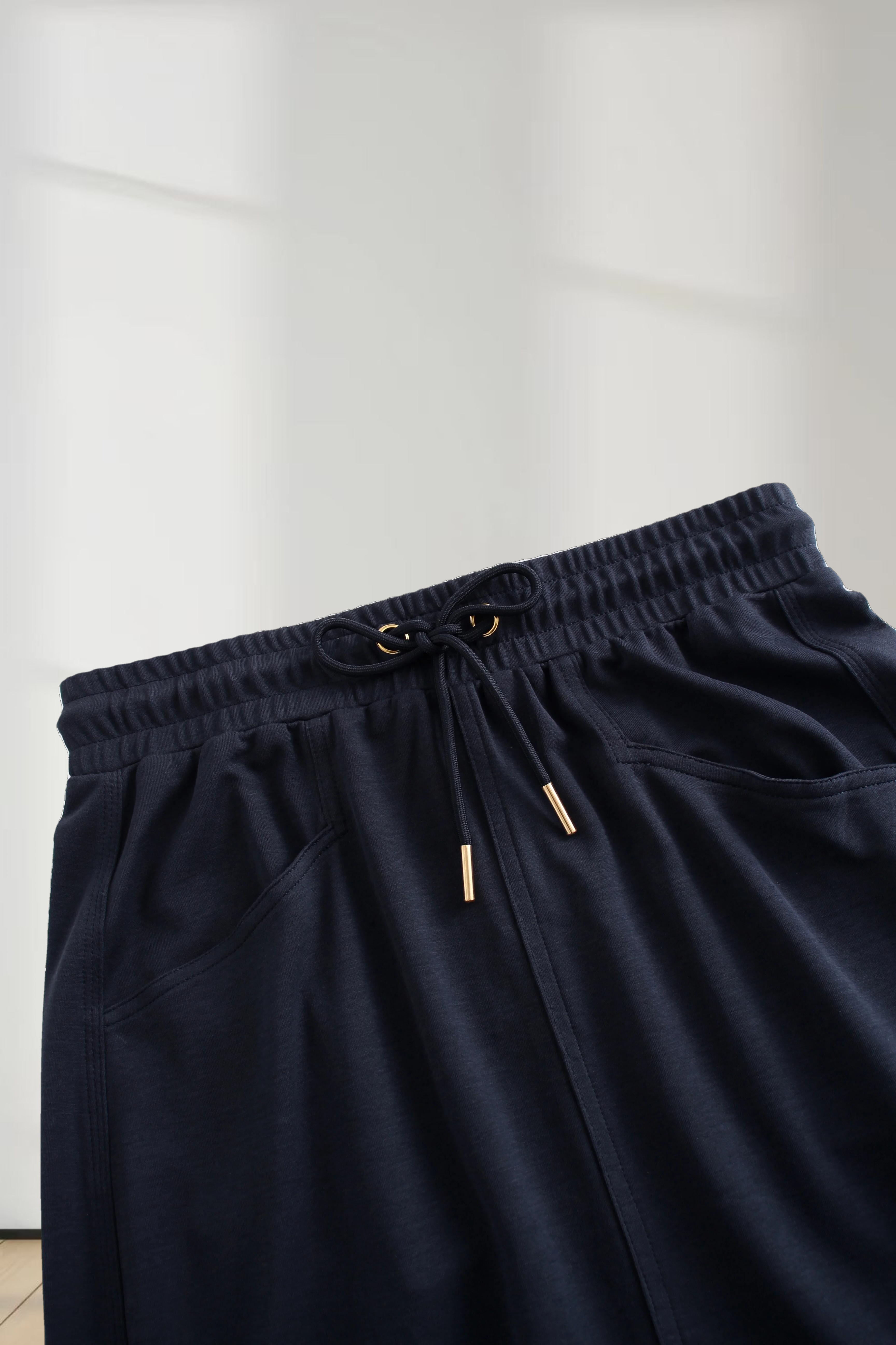 Drawstring Pocket T-Shirt Skirt-Navy