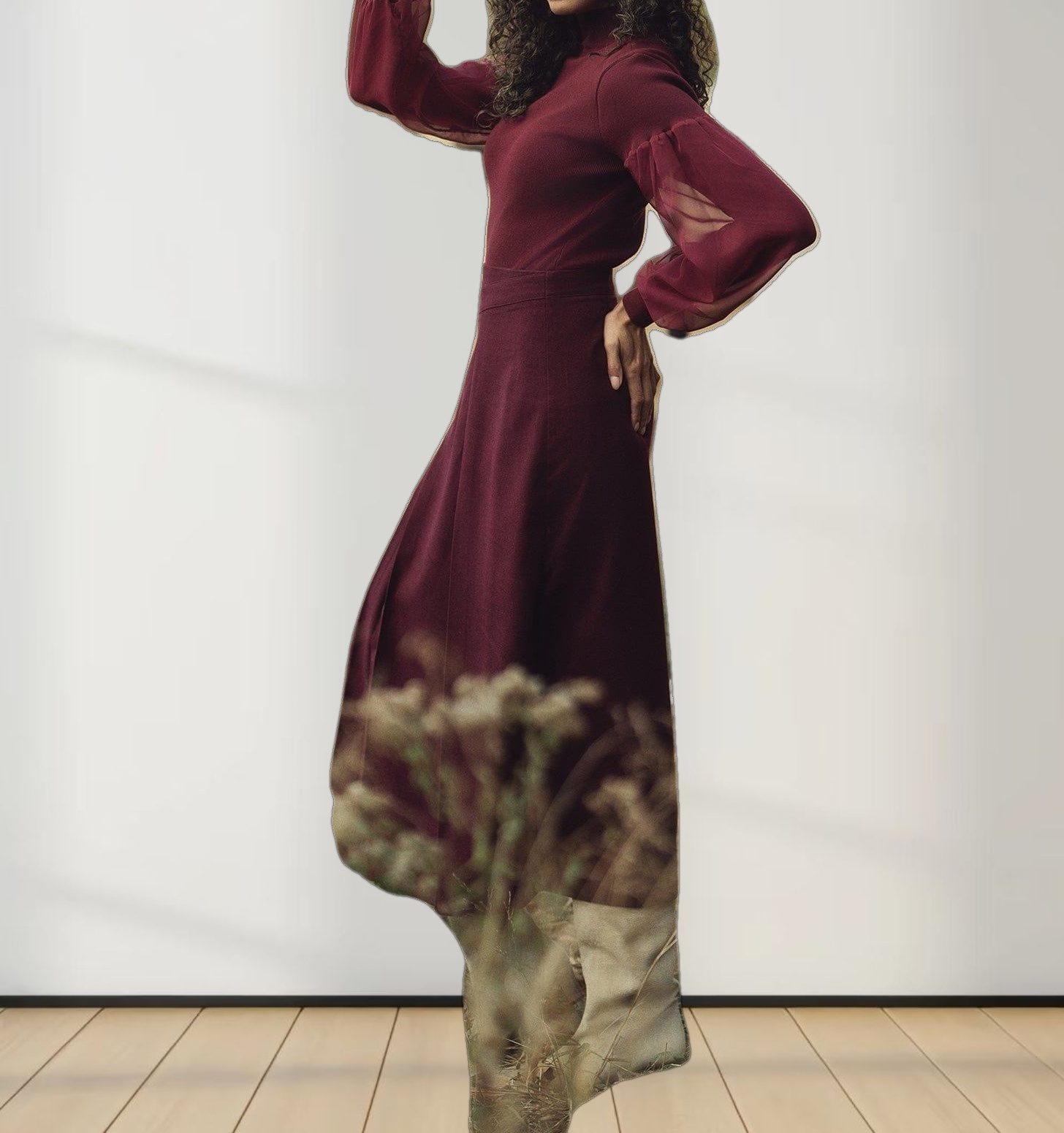 Melania Chiffon Sweater-Burgundy