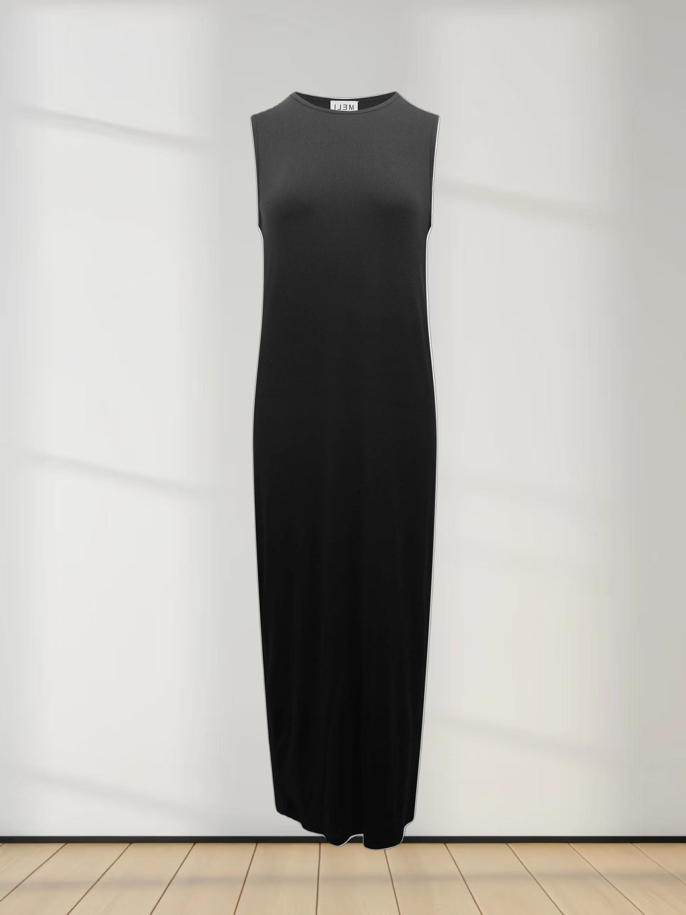 Ribbed Sleeveless Maxi Dress-Black