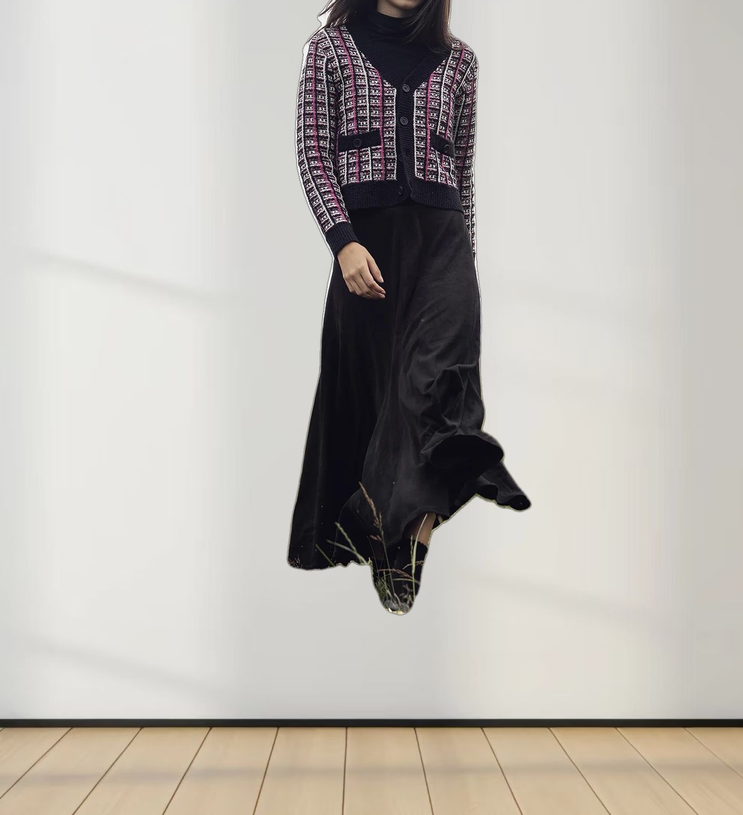 Boucle Knit Cardigan-Pink