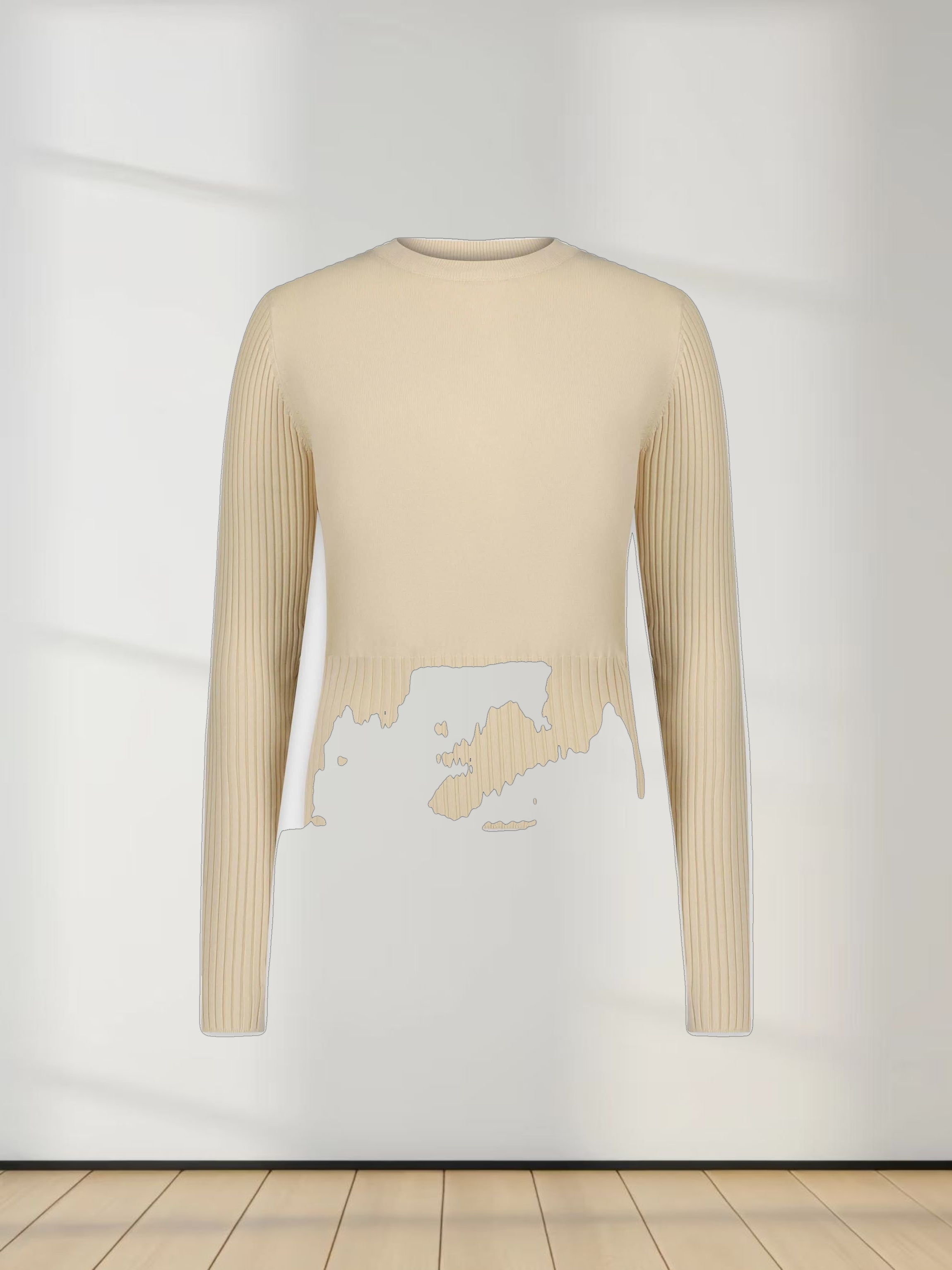 RIBBED WAISTED SWEATER-VANILLA