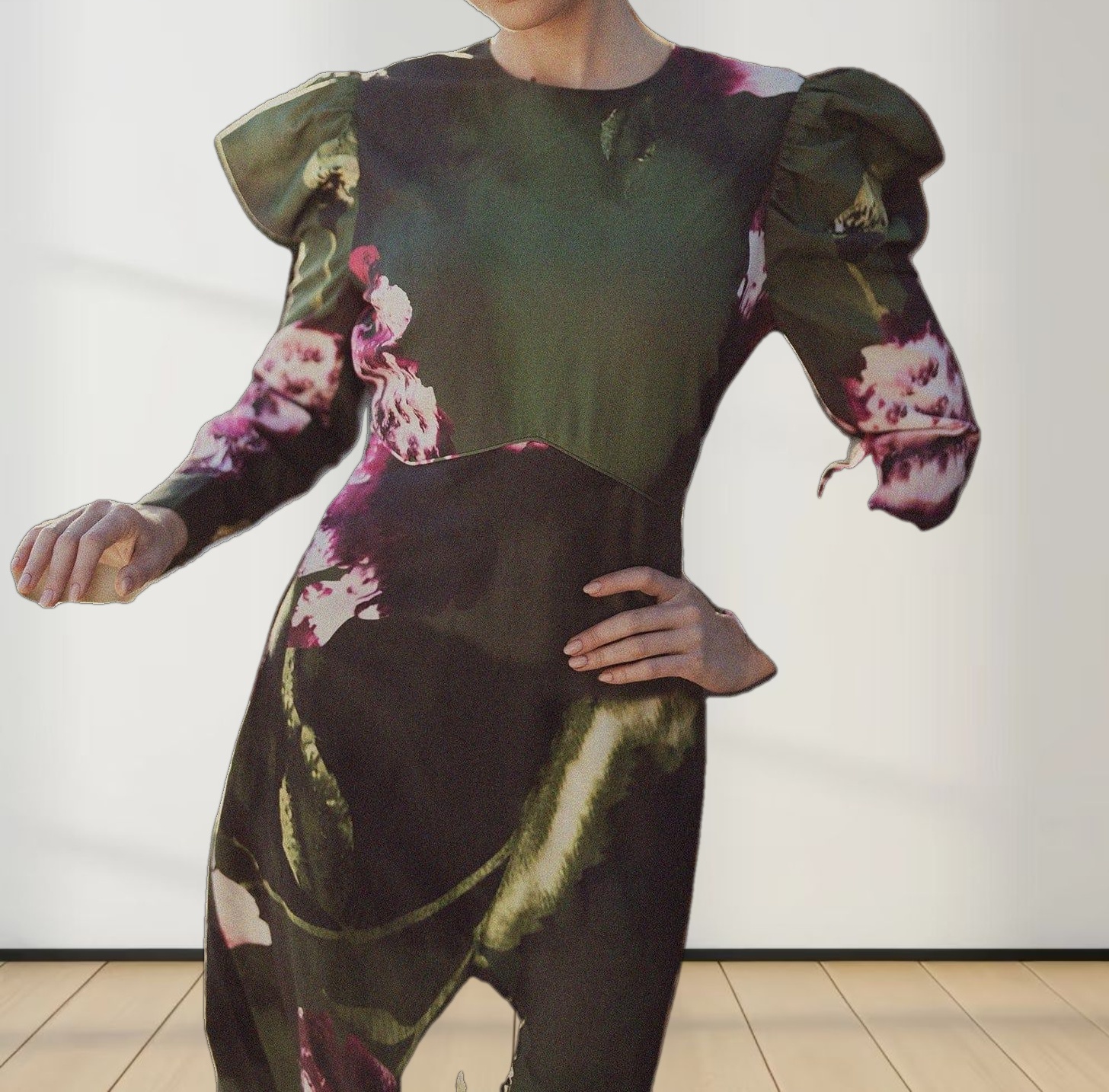 Empire Waist Puff Sleeve Dress-Green Forest