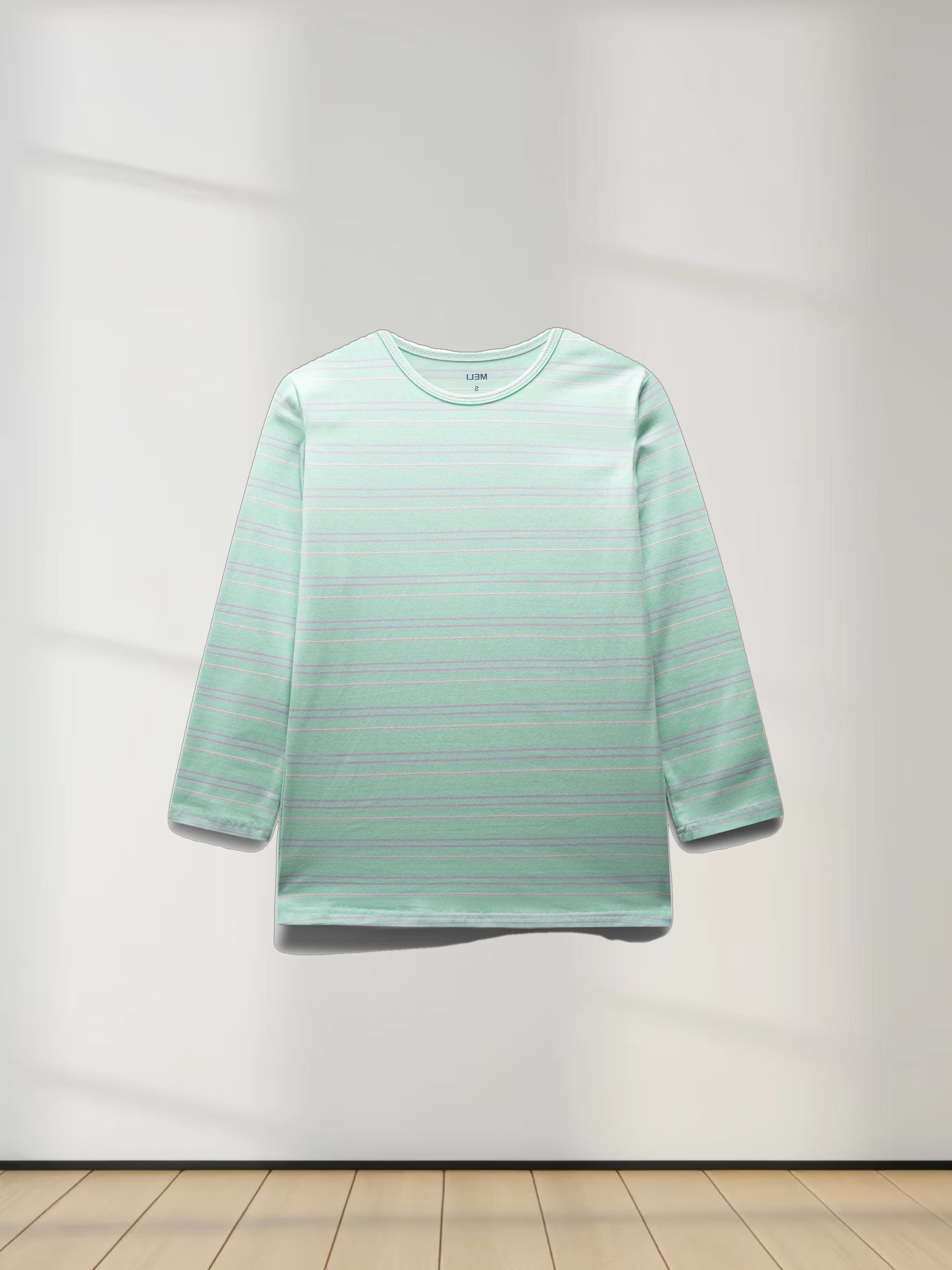 Flat Striped Crew Tee 3Q-Mint