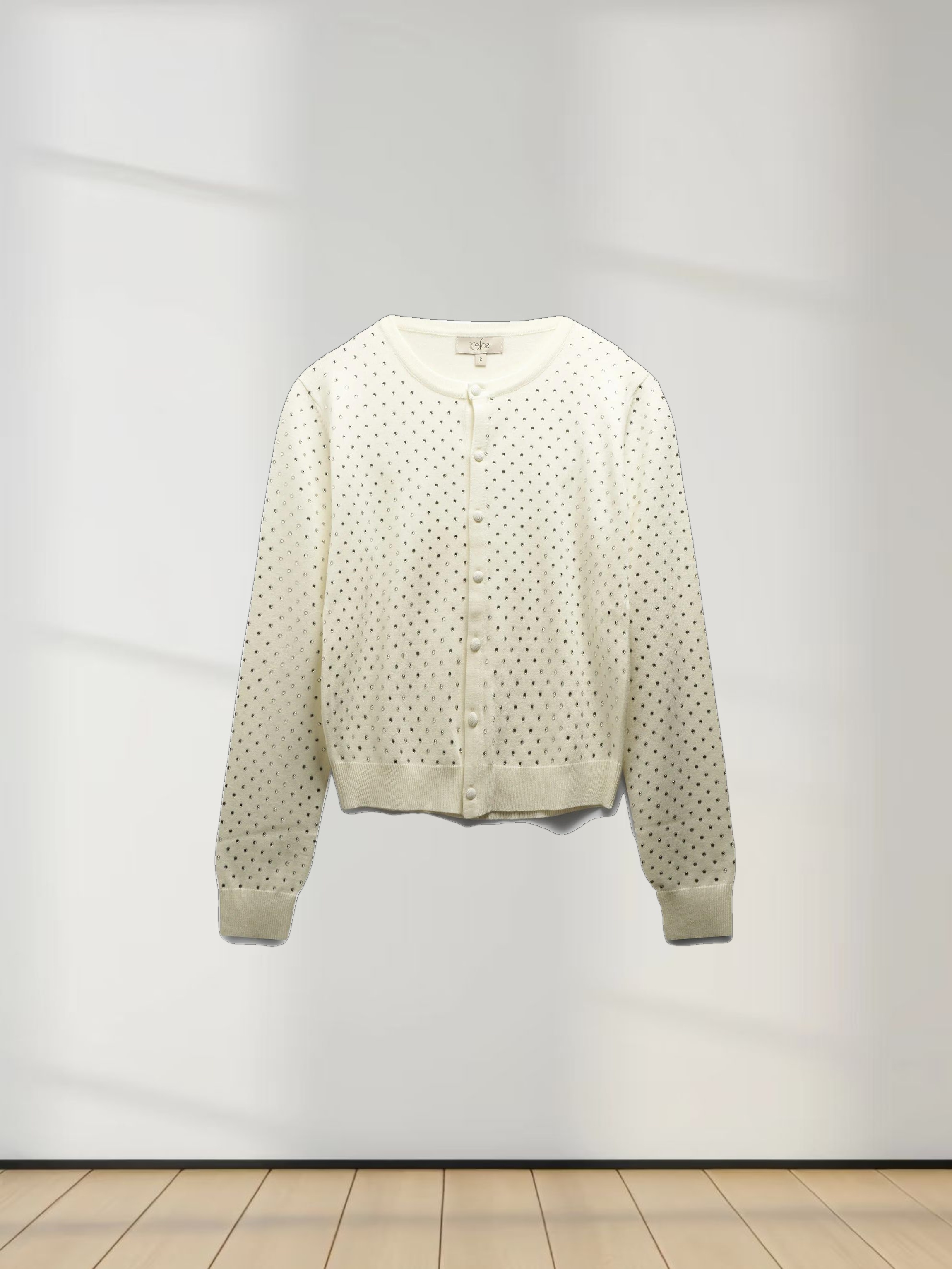 Stone Embellished Crew Cardigan-White