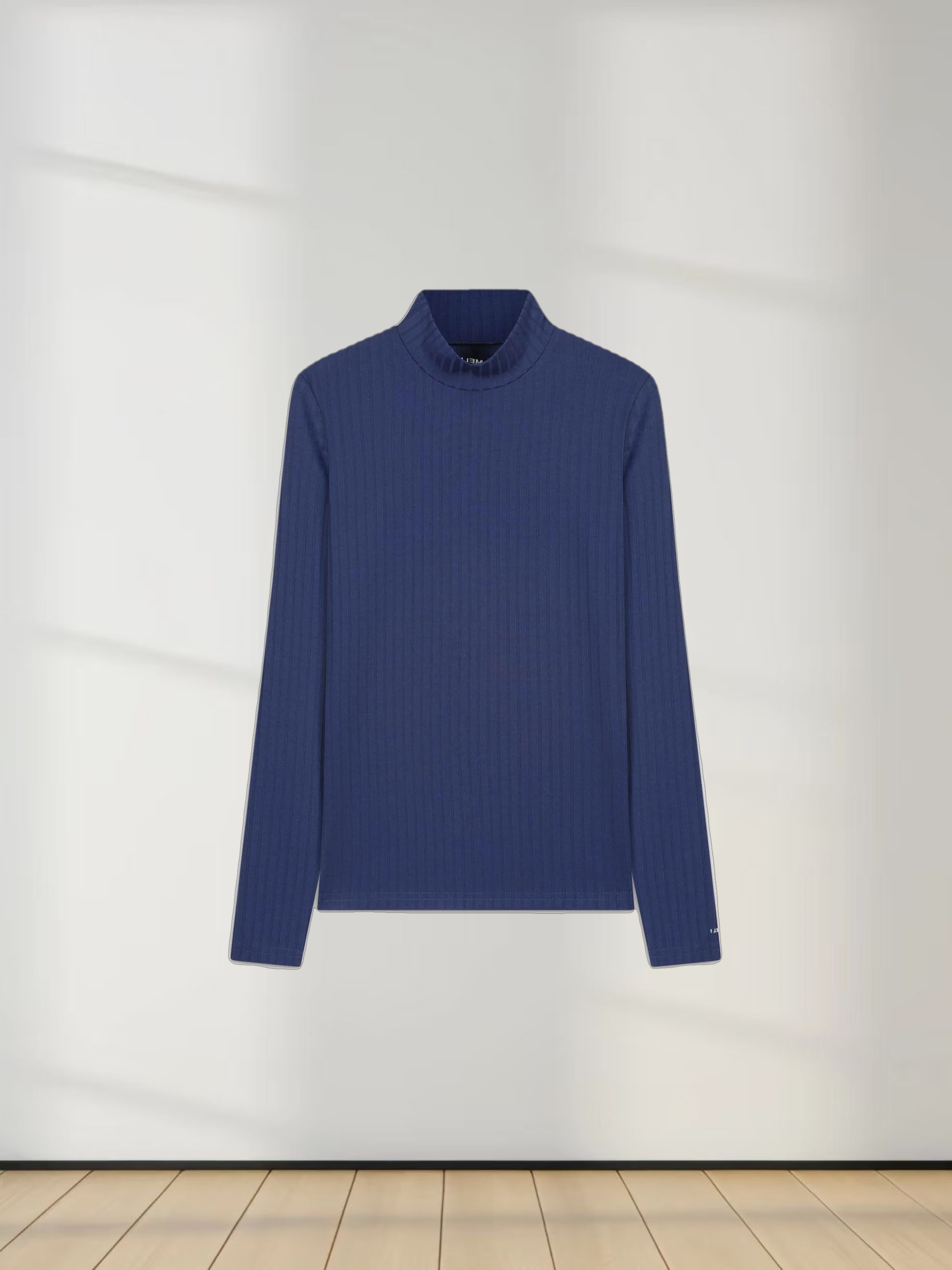 RIBBED JERSEY TURTLENECK-NAVY