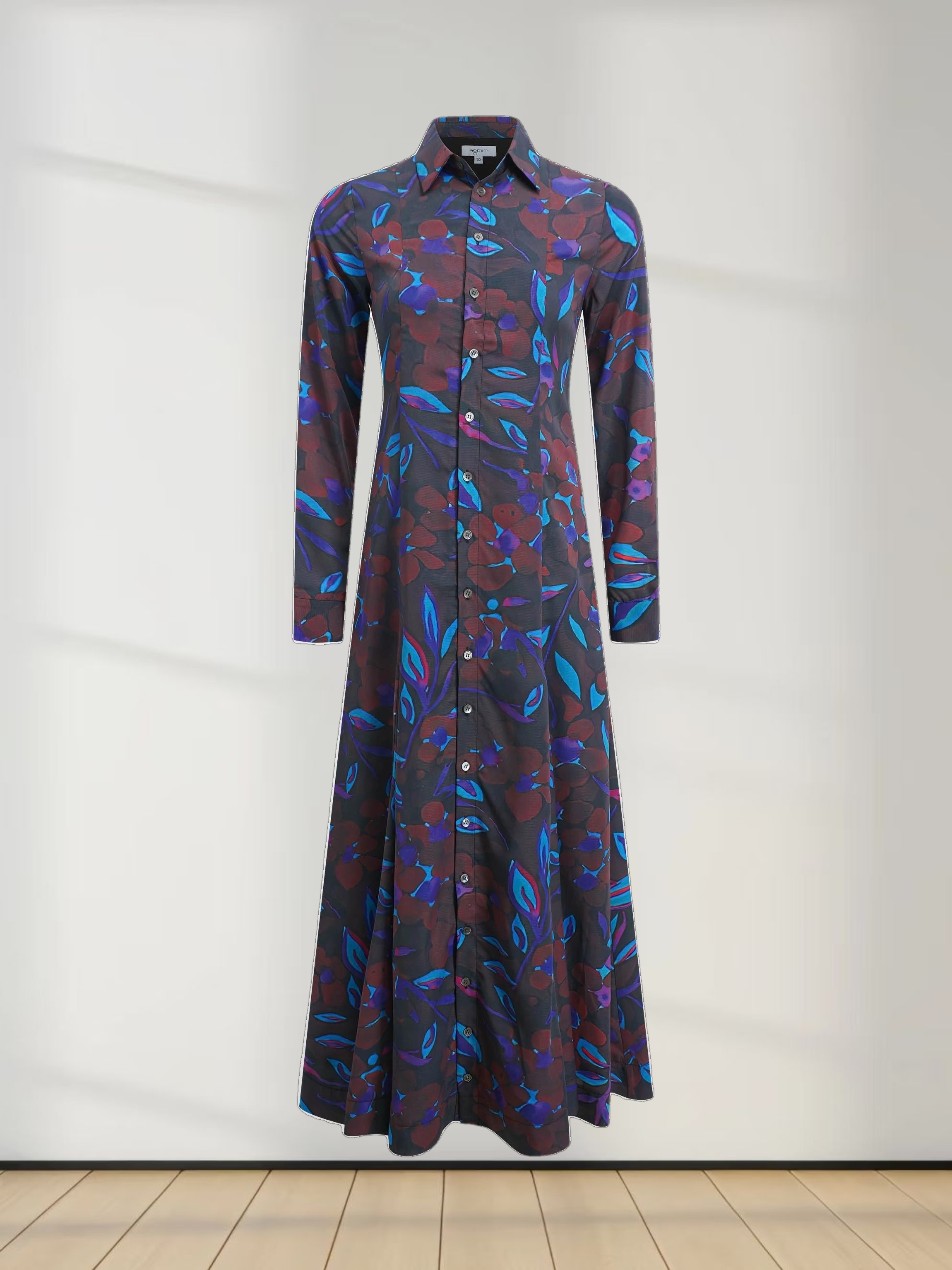 Collared A-Line Shirtdress-Brown Floral