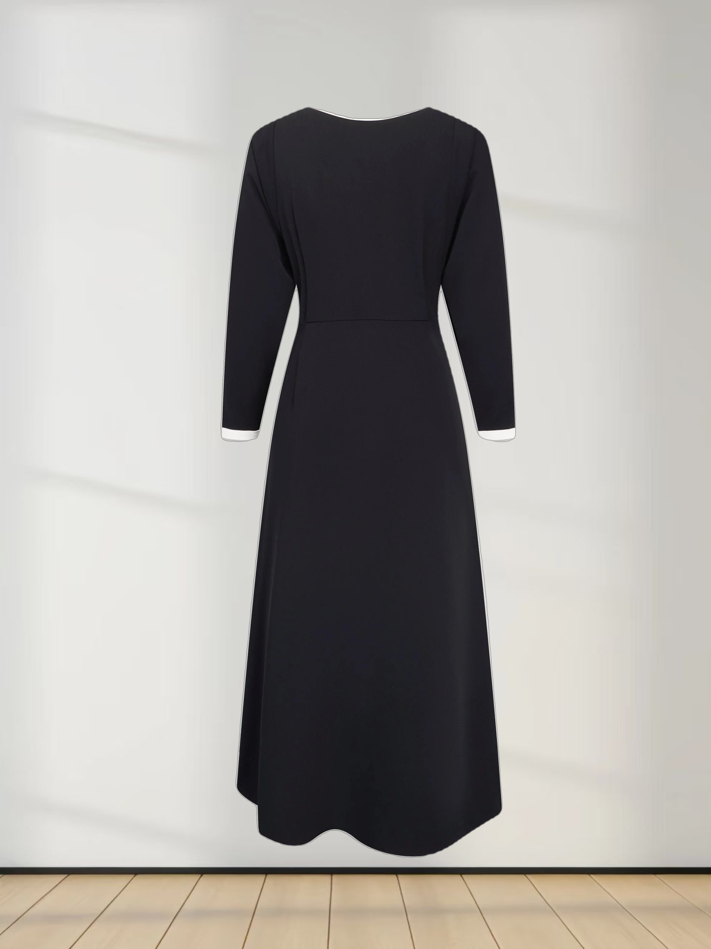 Side Button Dress- Black/Cream Trim