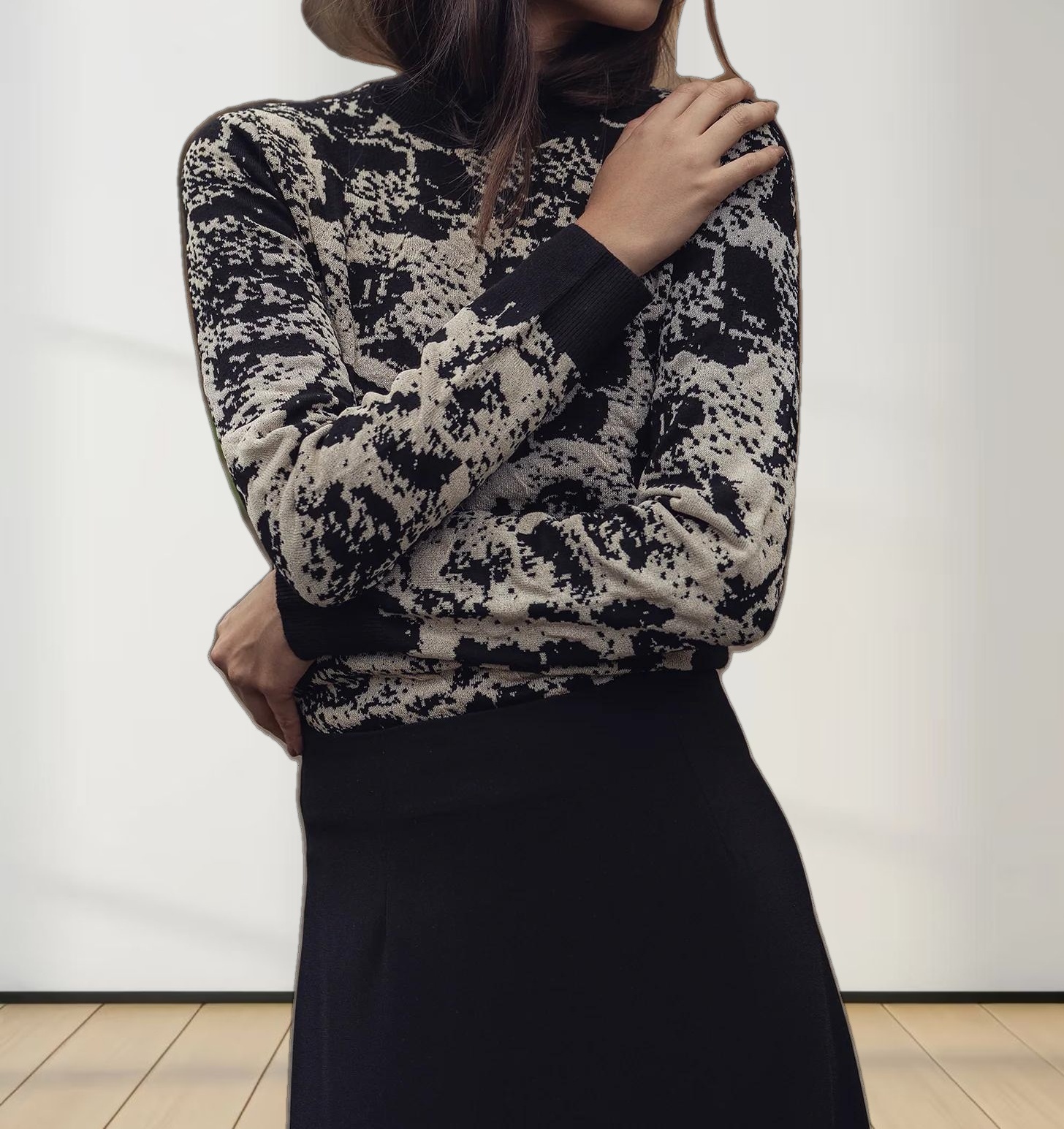 Lurex Combo Crew Sweater-Gold