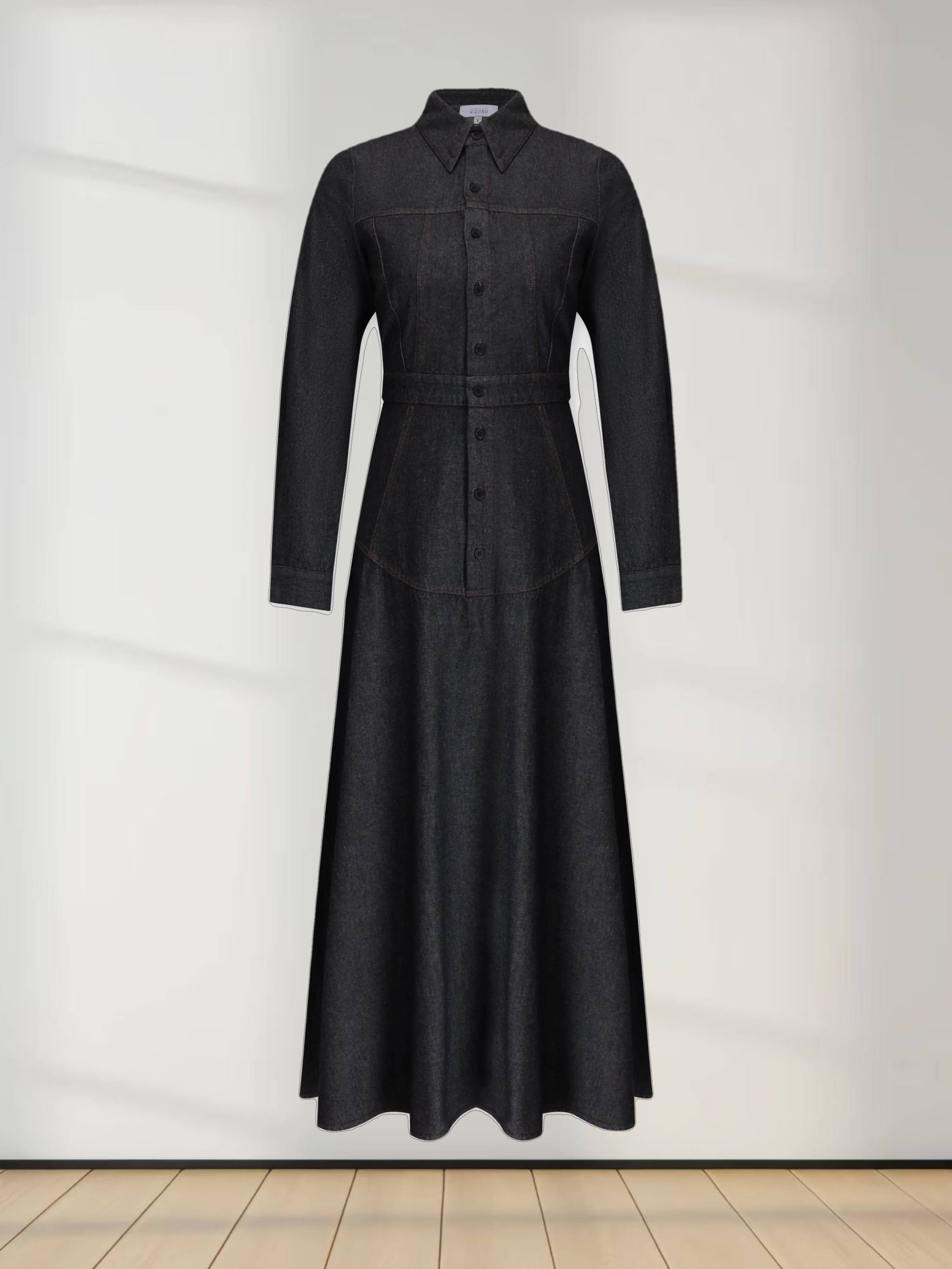 Drop Waist Denim Dress-Black