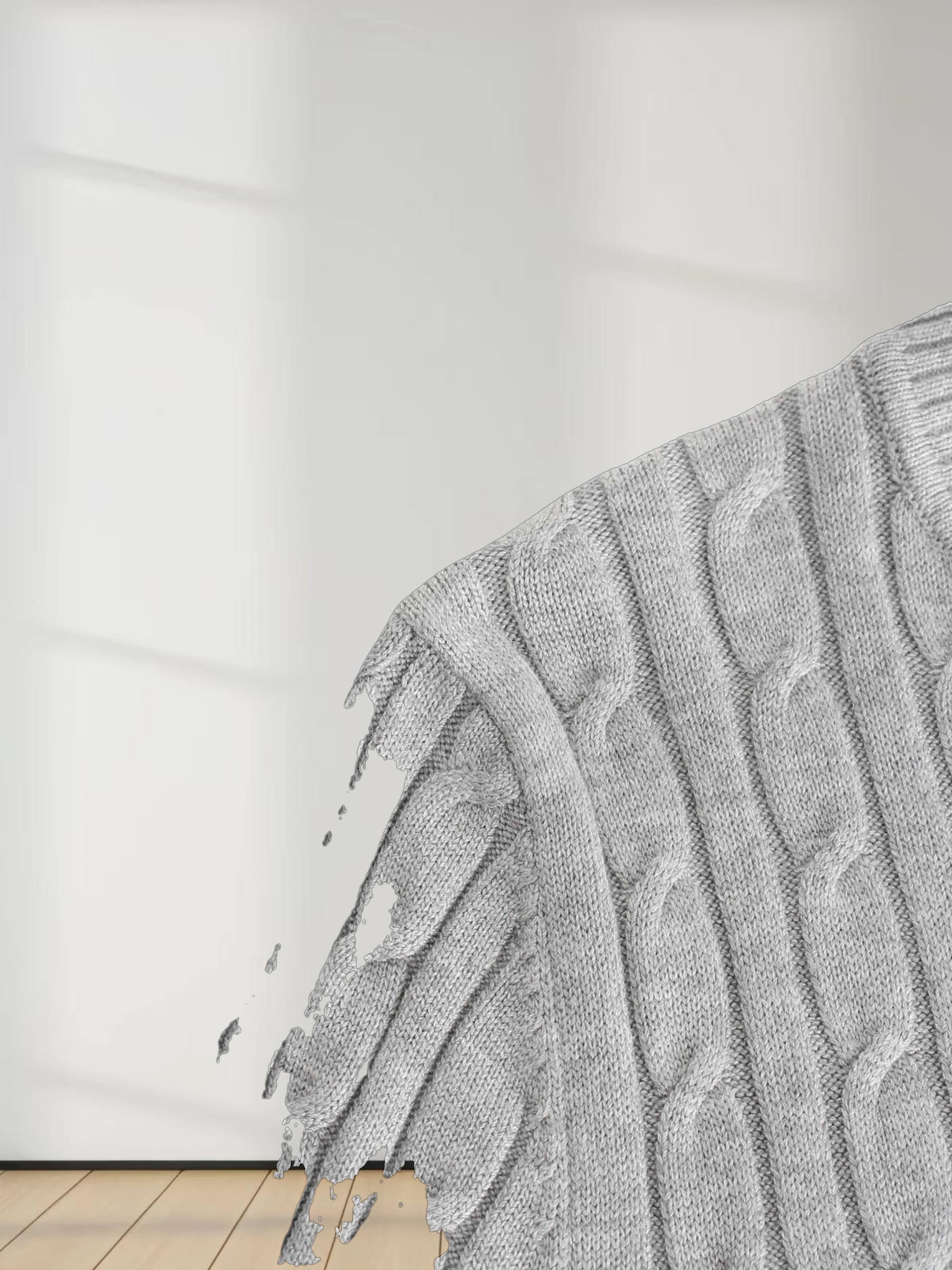 Knit Cable Sweater-Heathered Grey