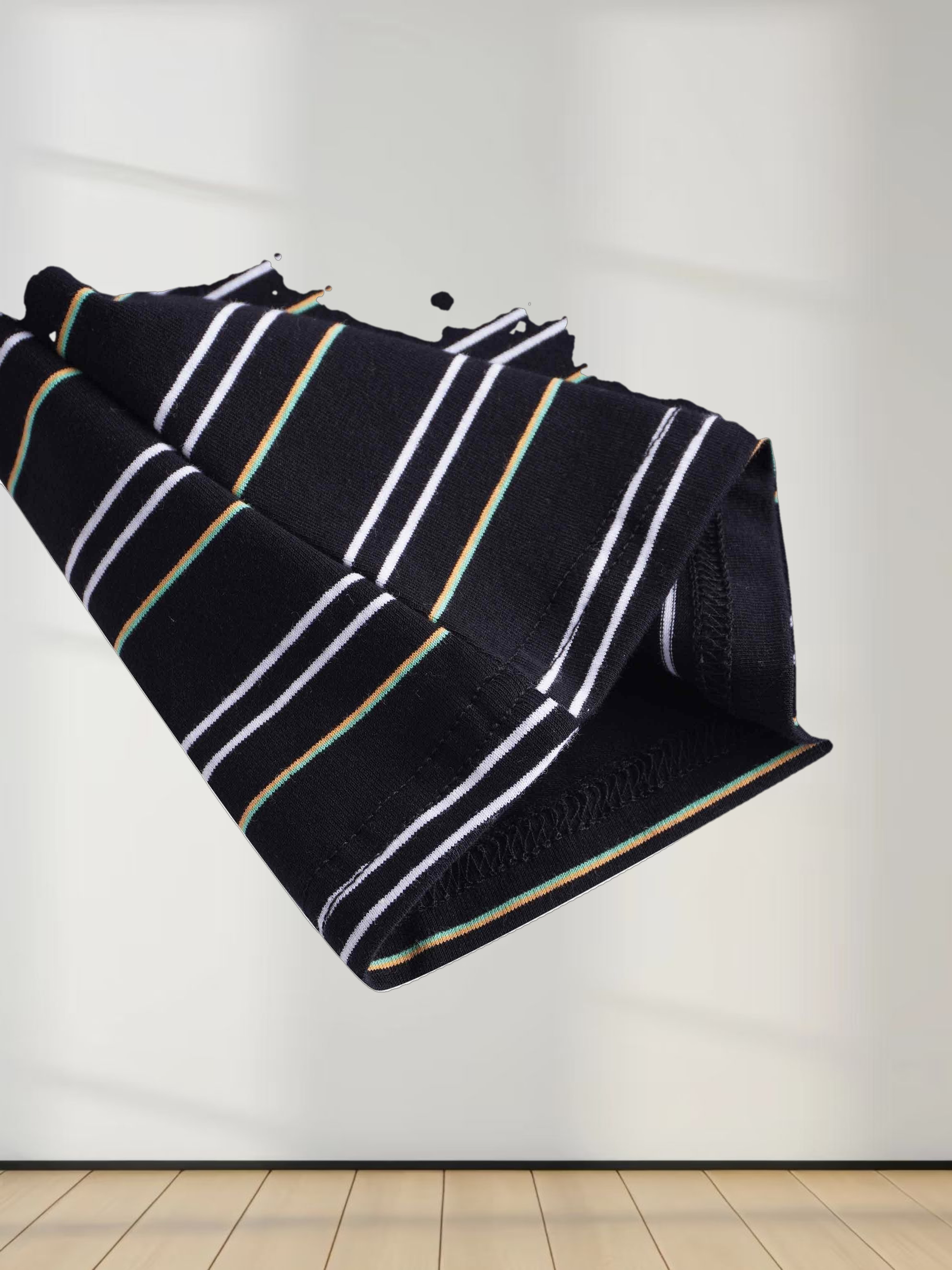 Flat Striped Crew Long Sleeve-Black/White/Green