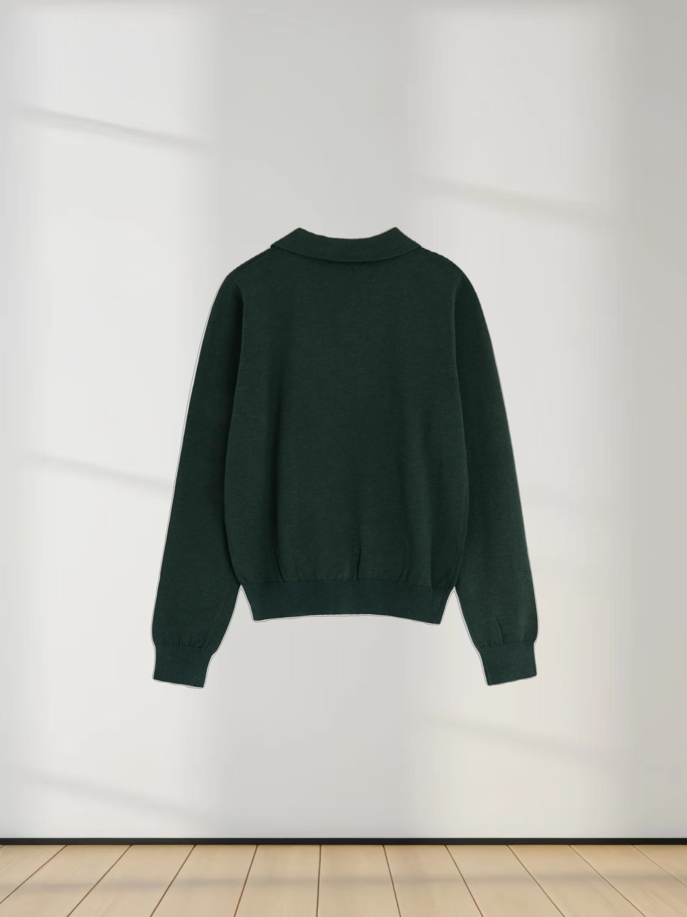 Wool Blend Collared Cardigan-Green