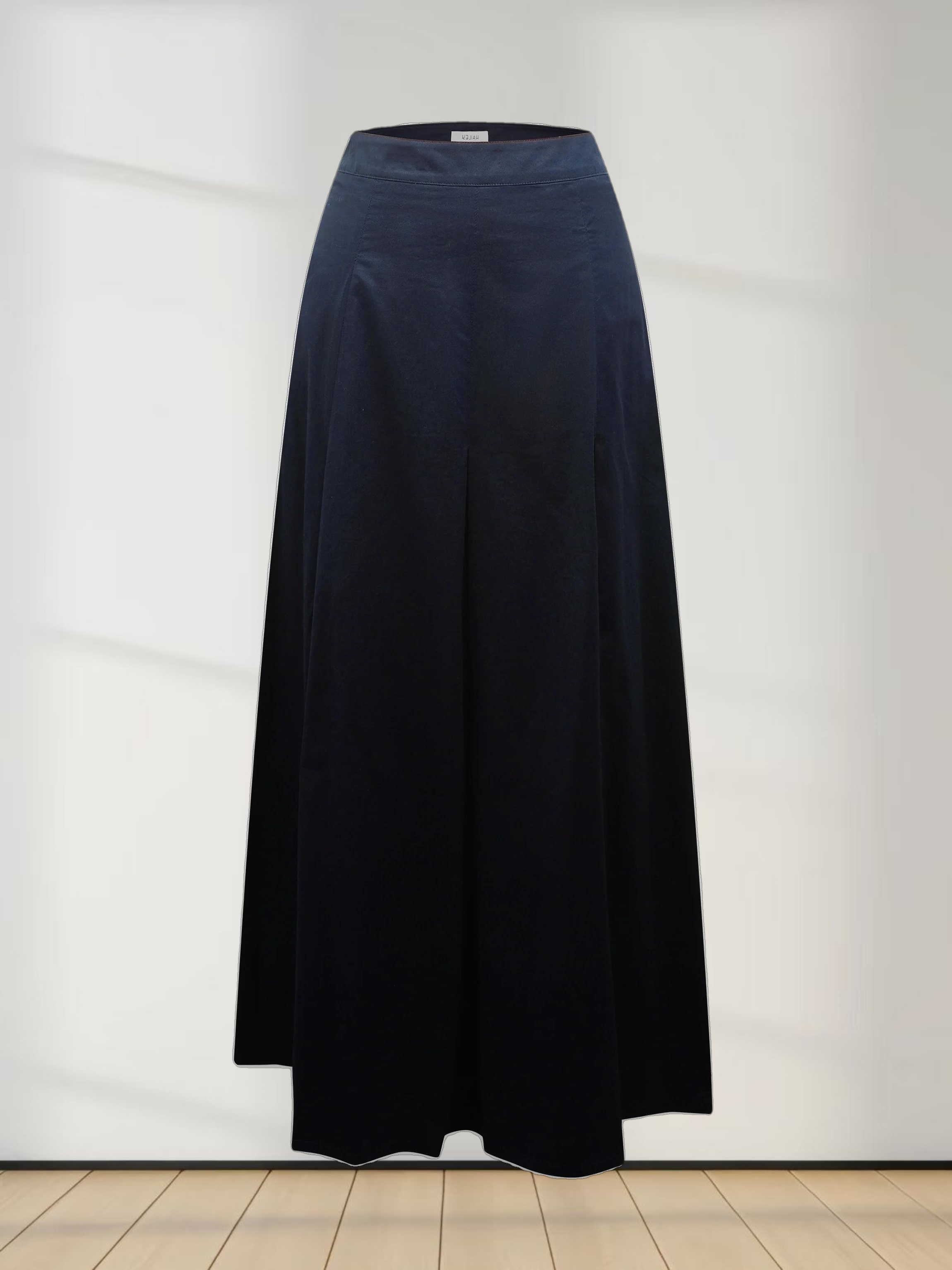 Stitch Down Cotton Pleated Skirt-Navy