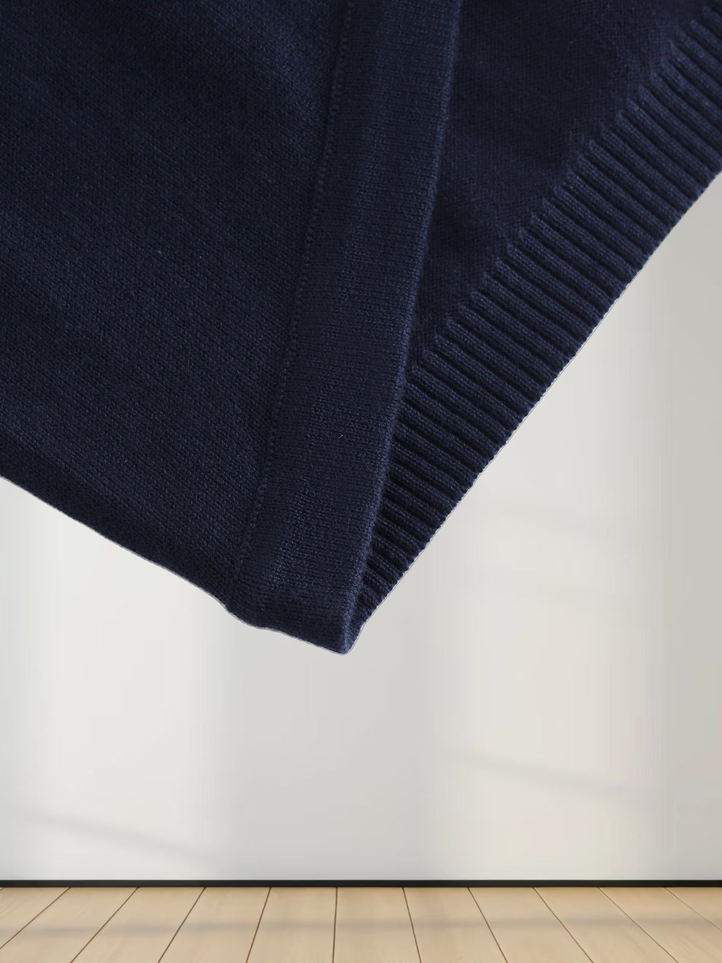 Flat Ribbed Trim Shrug-Navy