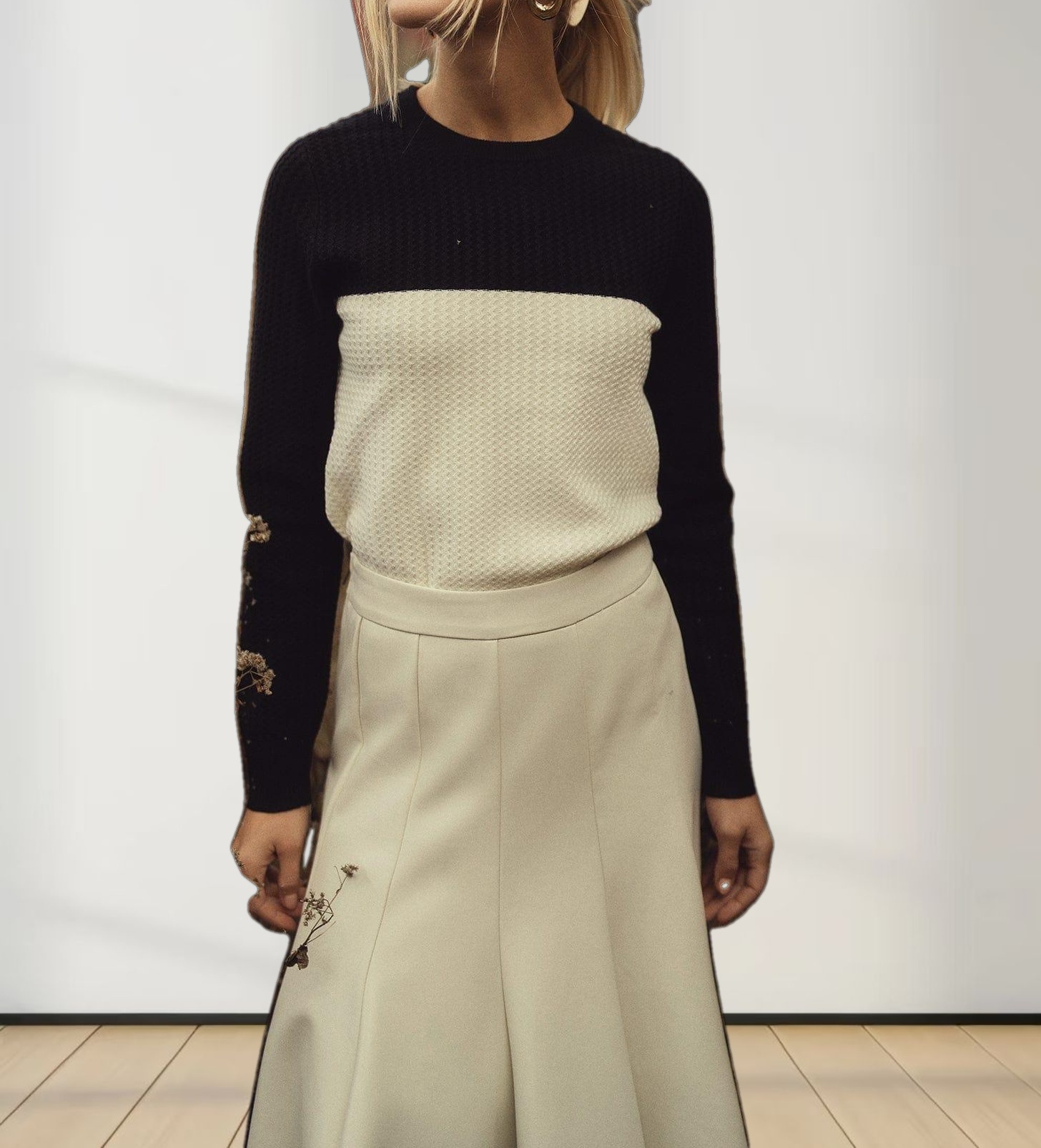 Waffle Wave Sweater-Black/Cream