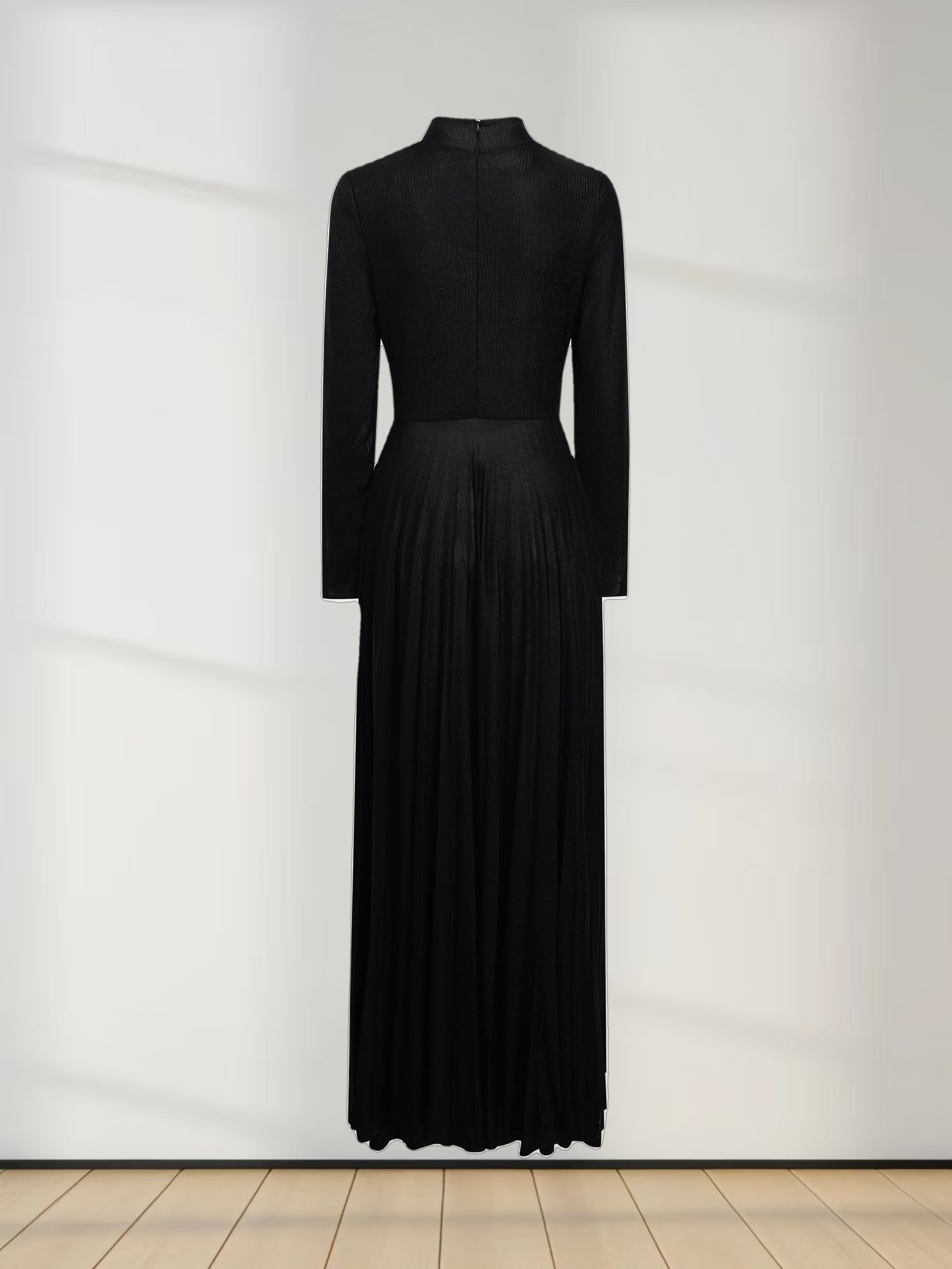 Pleat Bottom Stretch Maxi Dress-Black Shimmer