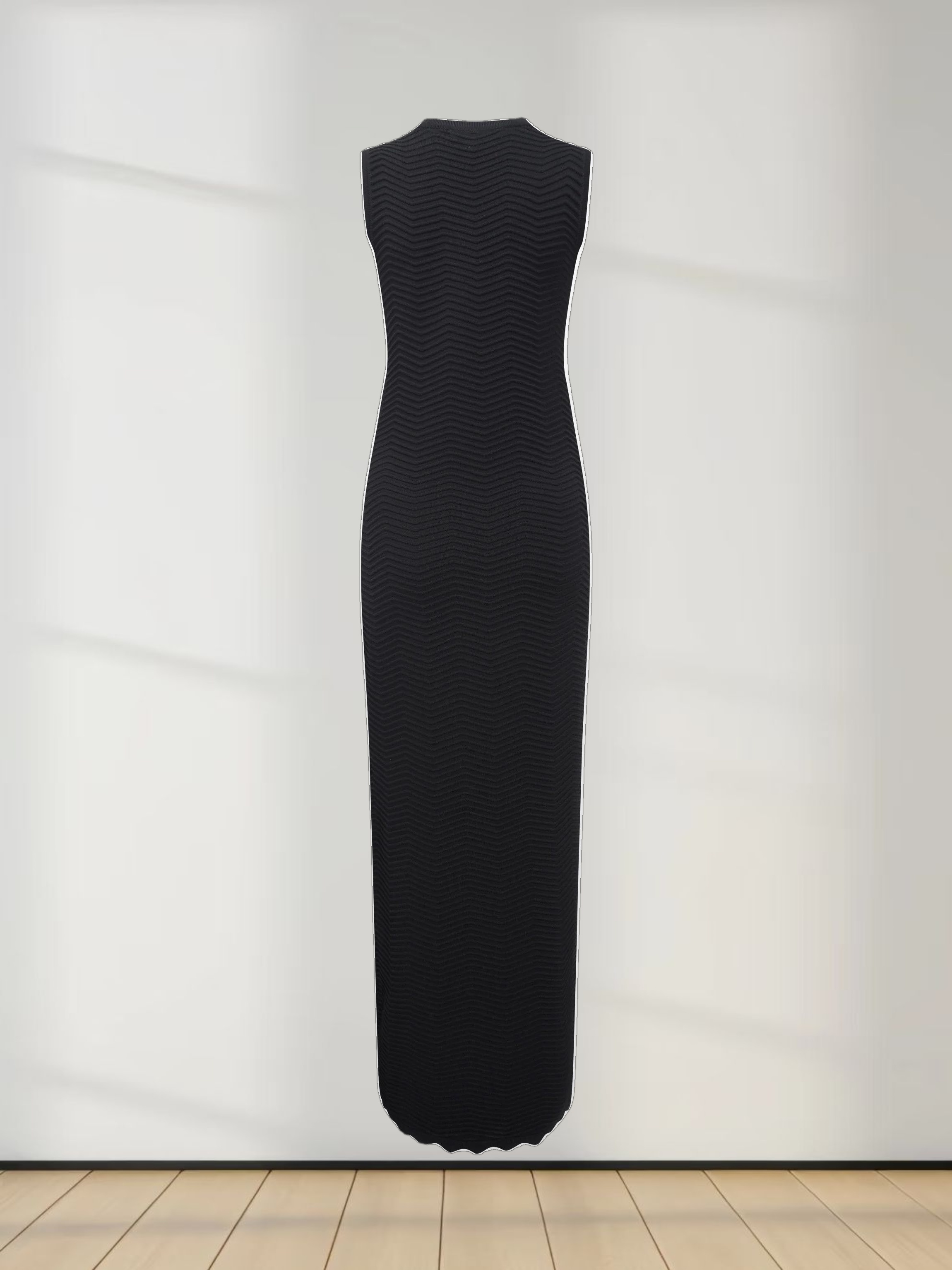 Wave Knit Slip Dress-Black