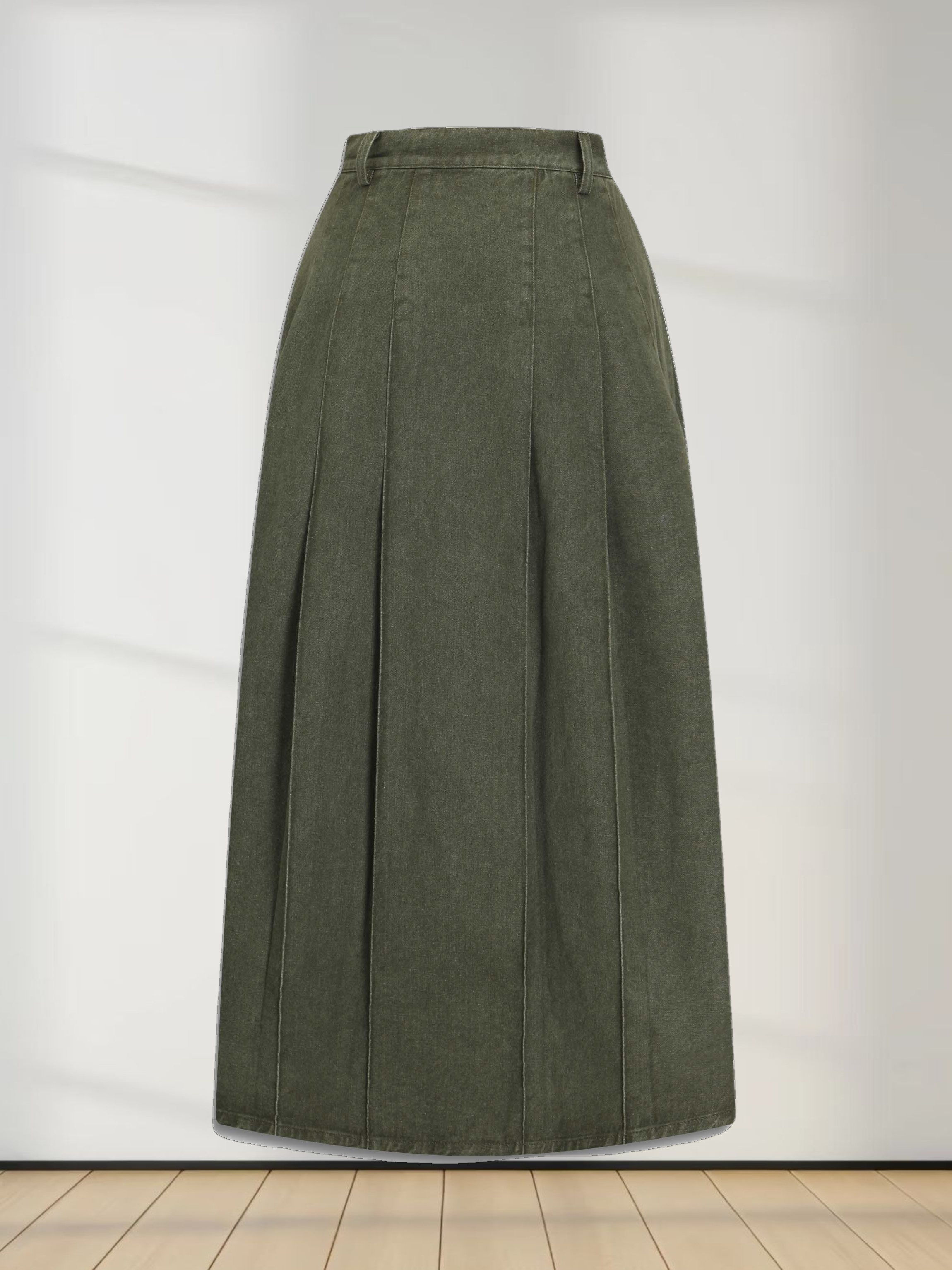 Stitched Pleated Skirt-Olive Green