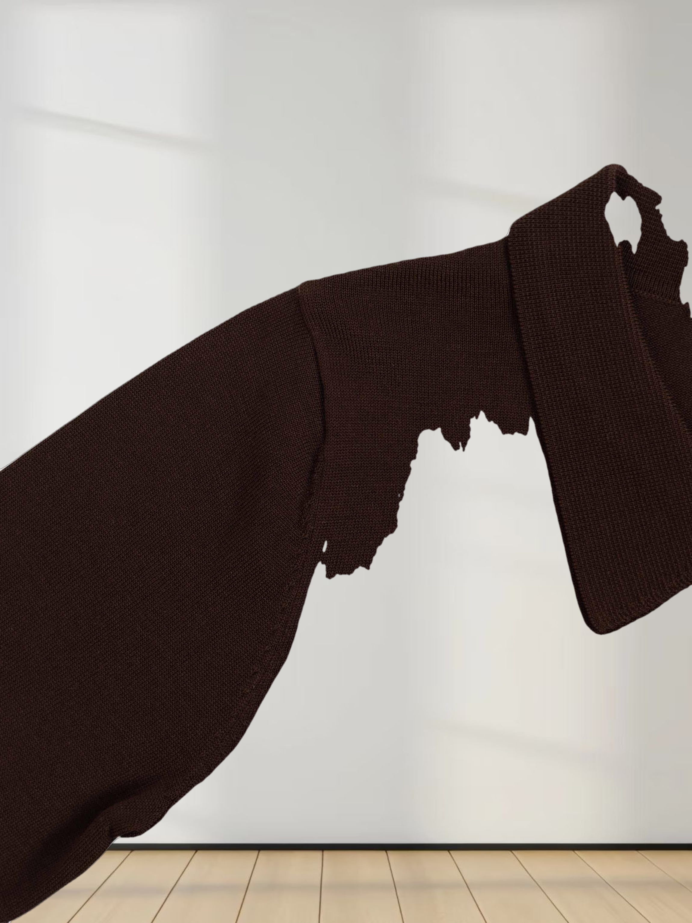 Wool Blend Collared Cardigan-Brown