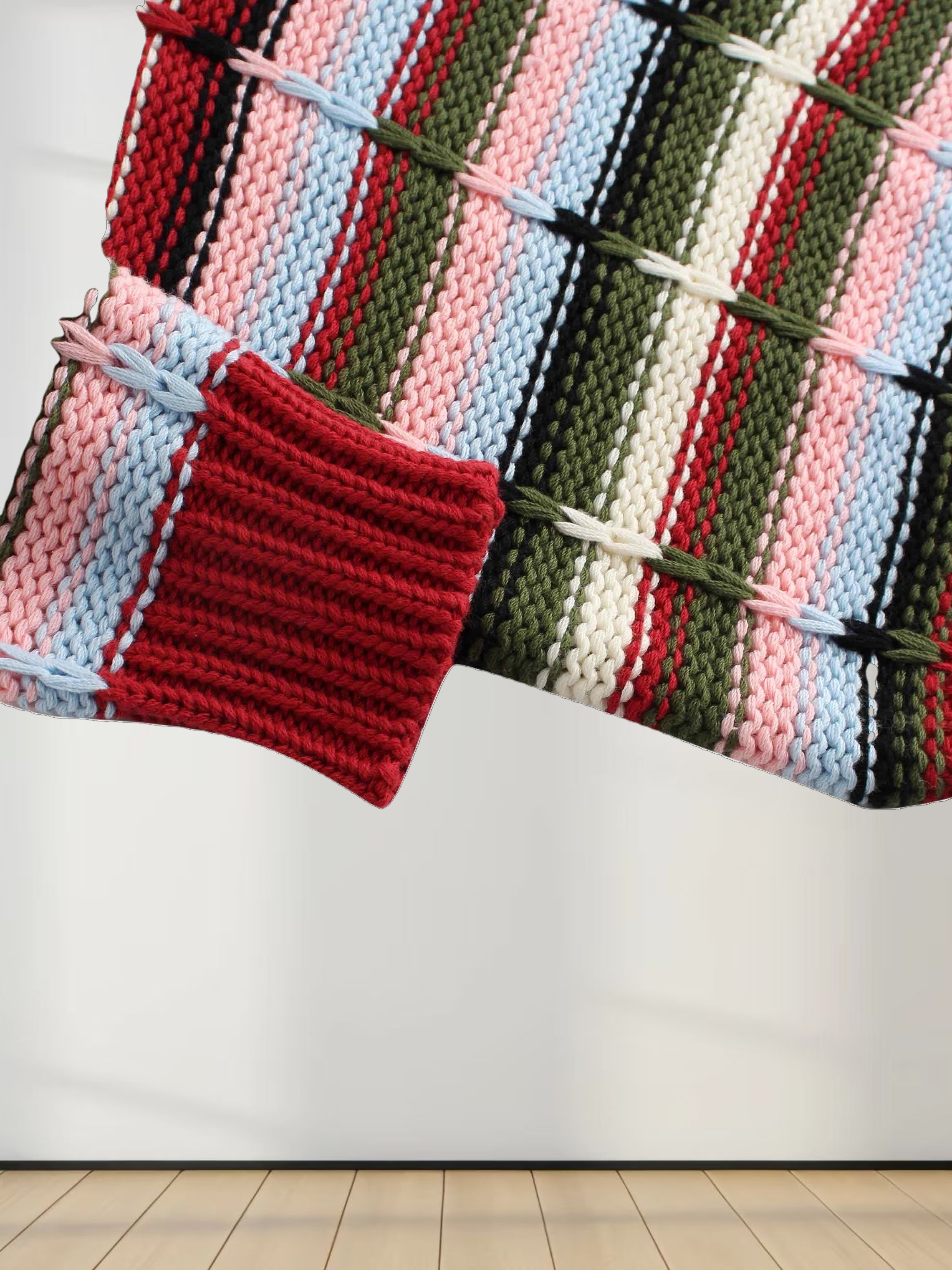 Overstitch Detail Striped Sweater-Burgundy