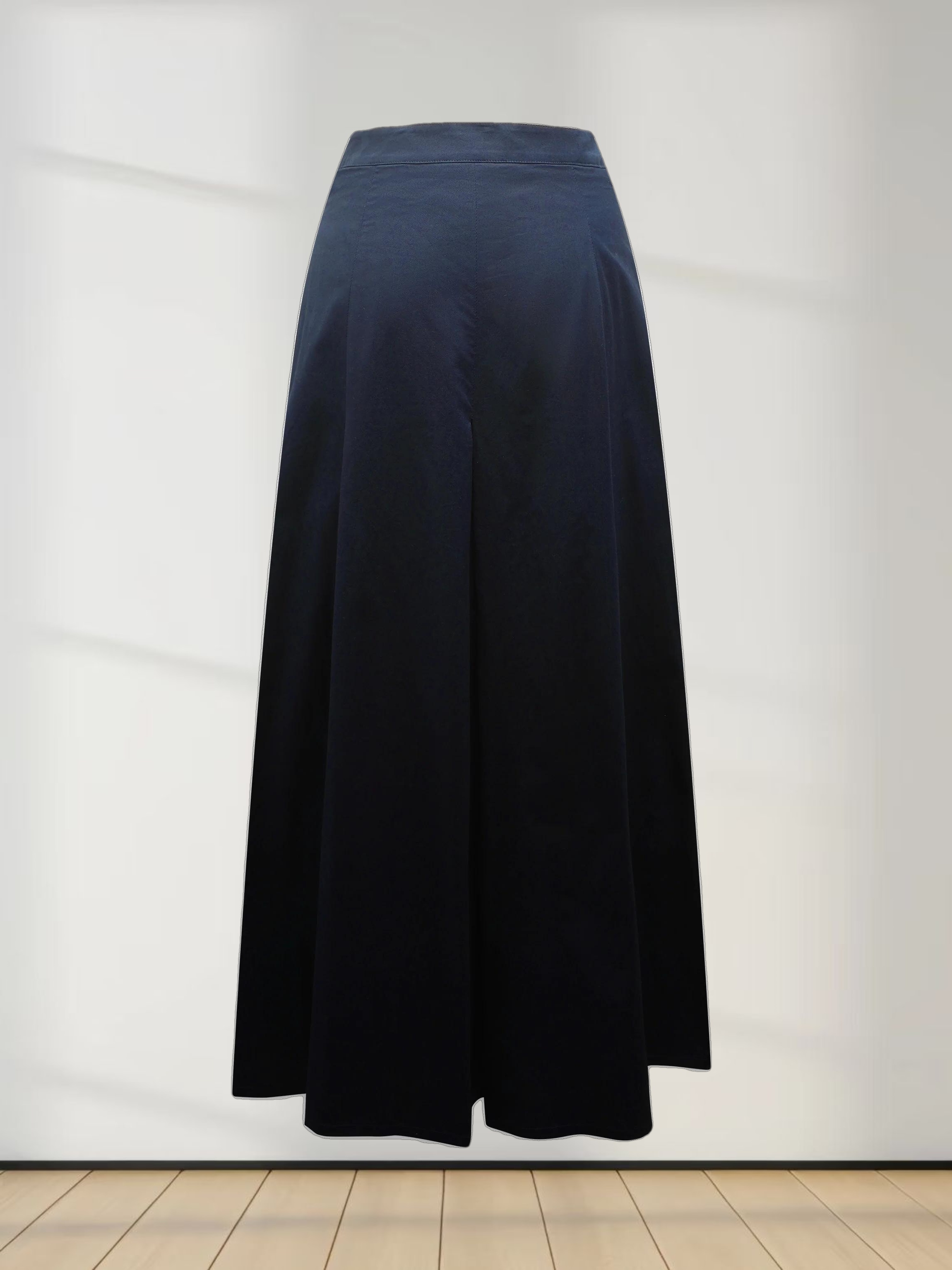 Stitch Down Cotton Pleated Skirt-Navy
