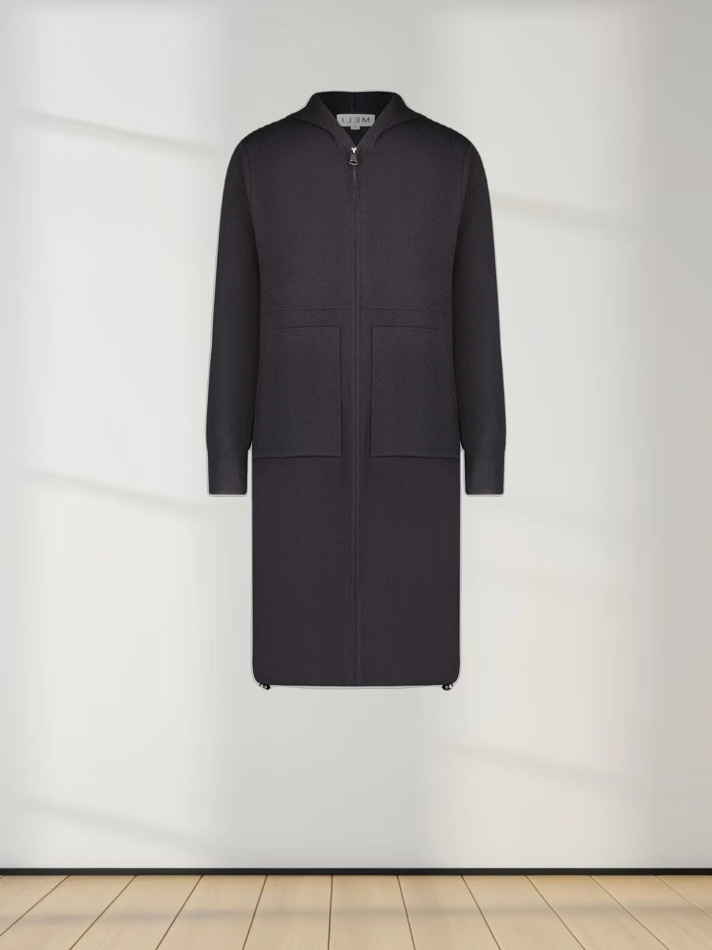 LONG ZIP HOODIE SWEATER-BLACK