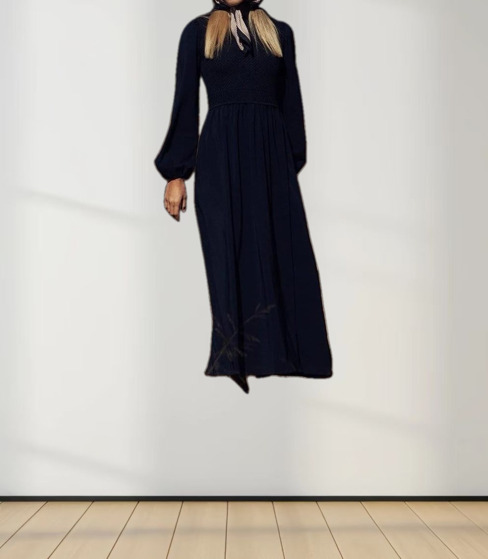 Crochet Top Dress-Navy