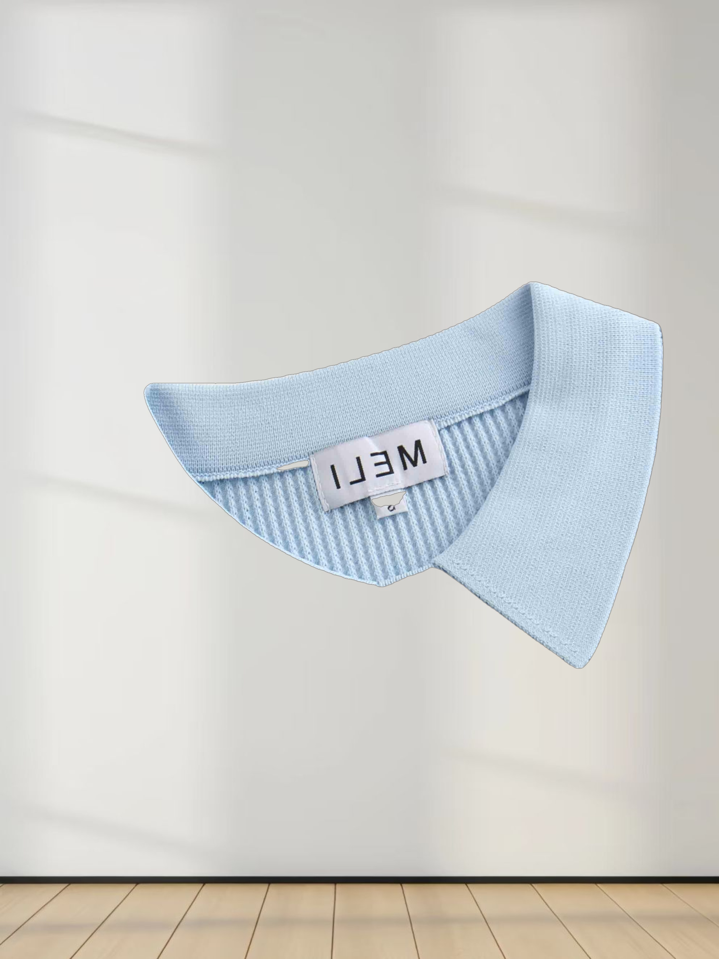 Waffle Collared Sweater-Light Blue