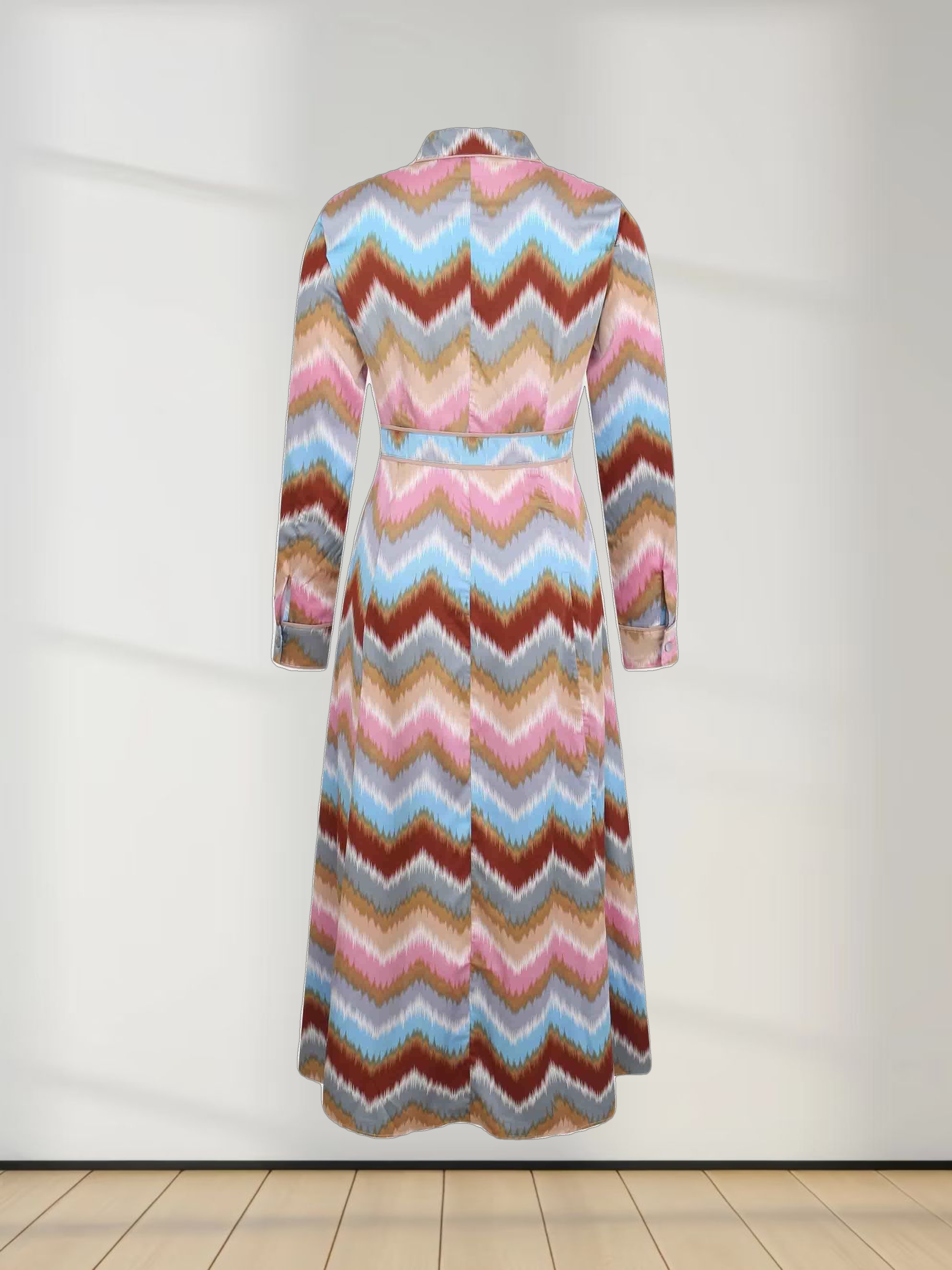Piped Detail Dress-Chevron Stripe