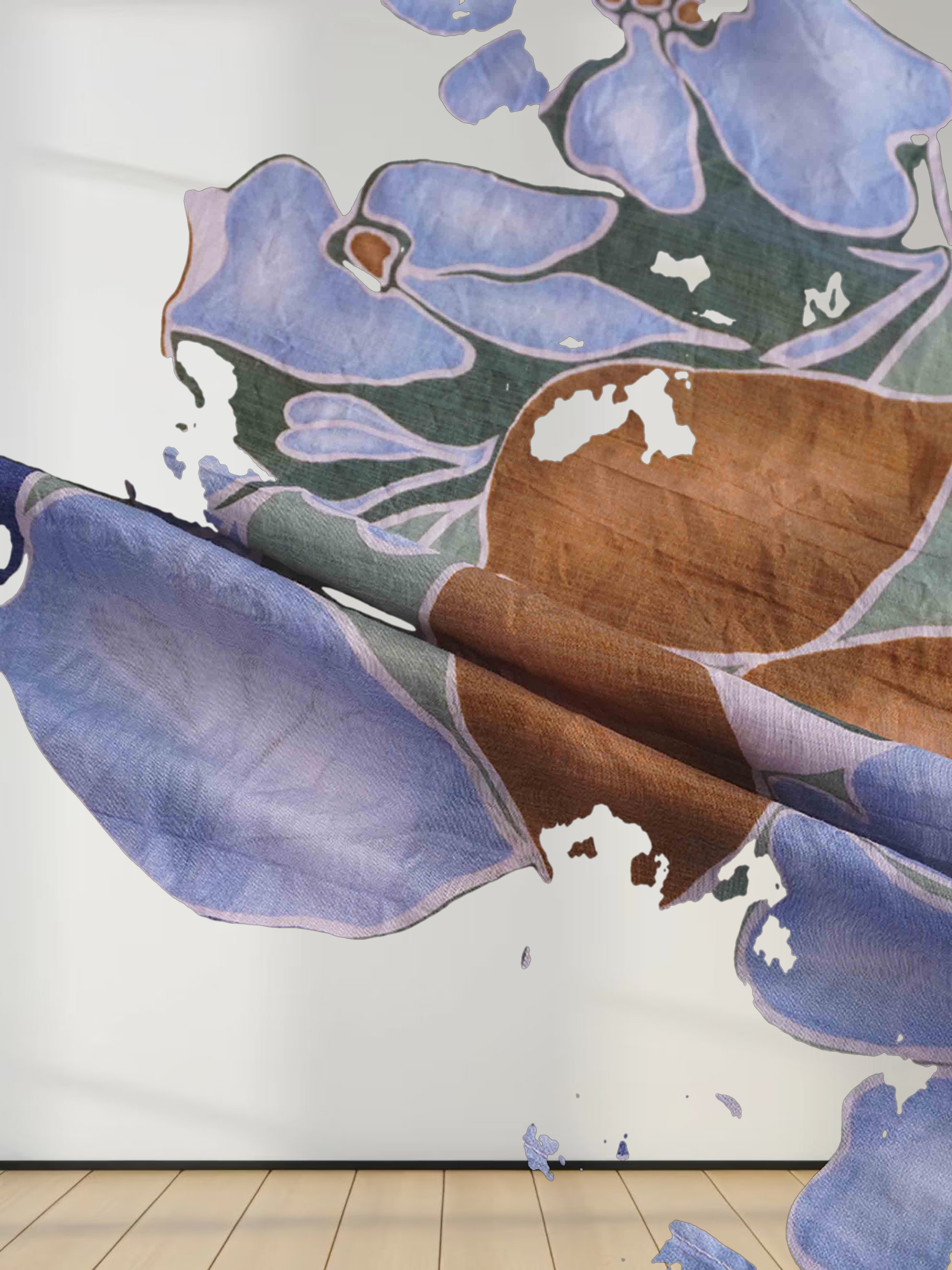 Asymmetrical Hem Ruffle Skirt-Brown Blue Floral