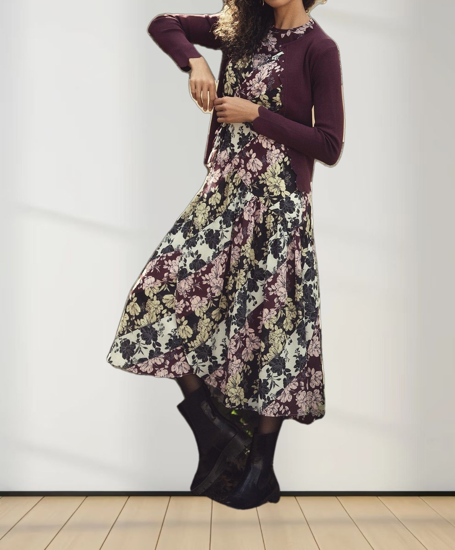 Scallop Edge Crew Cardigan-Wine