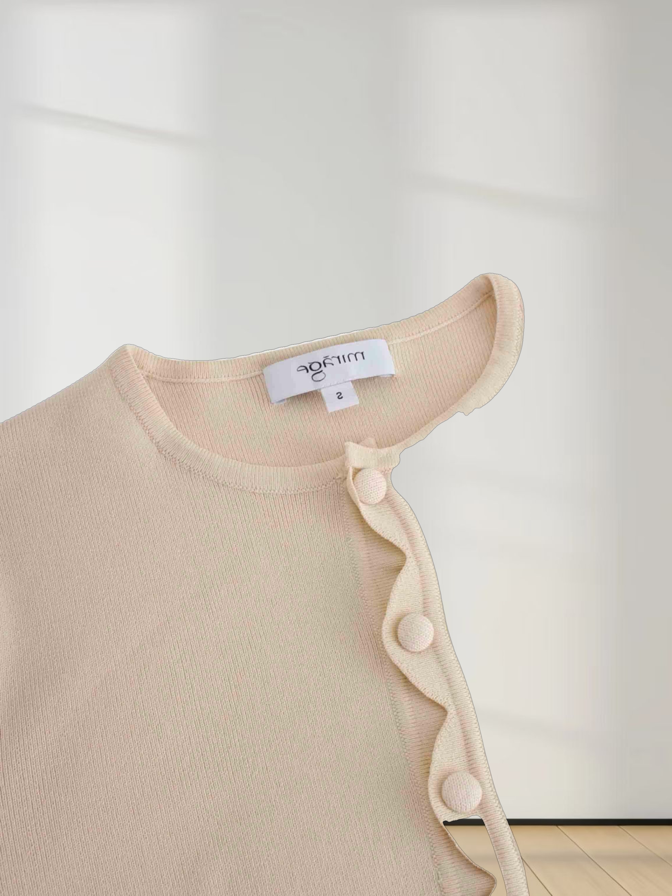 Scallop Edge Crew Cardigan Short-Ivory