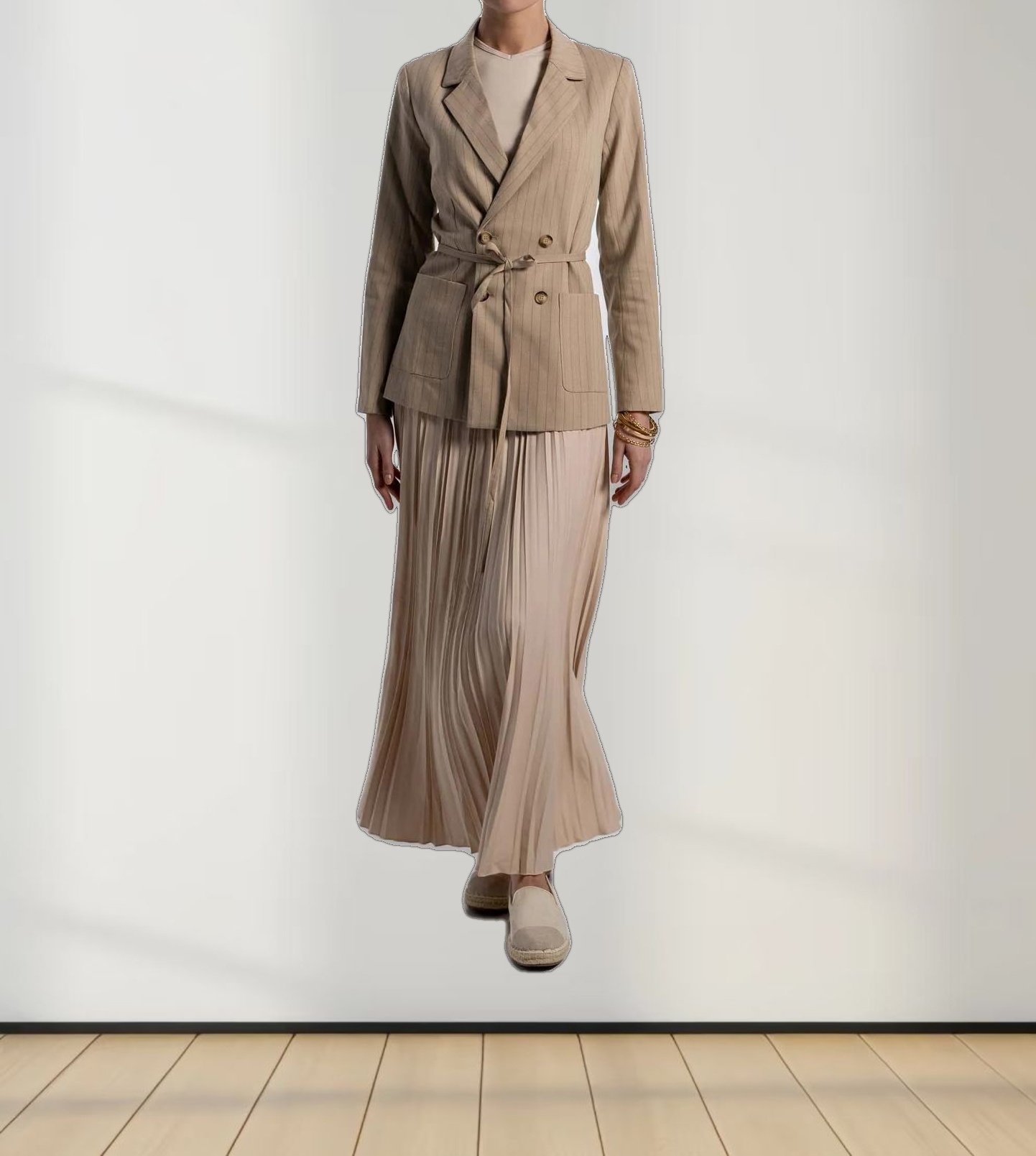 Double Breasted Pinstripe Jacket-Brown