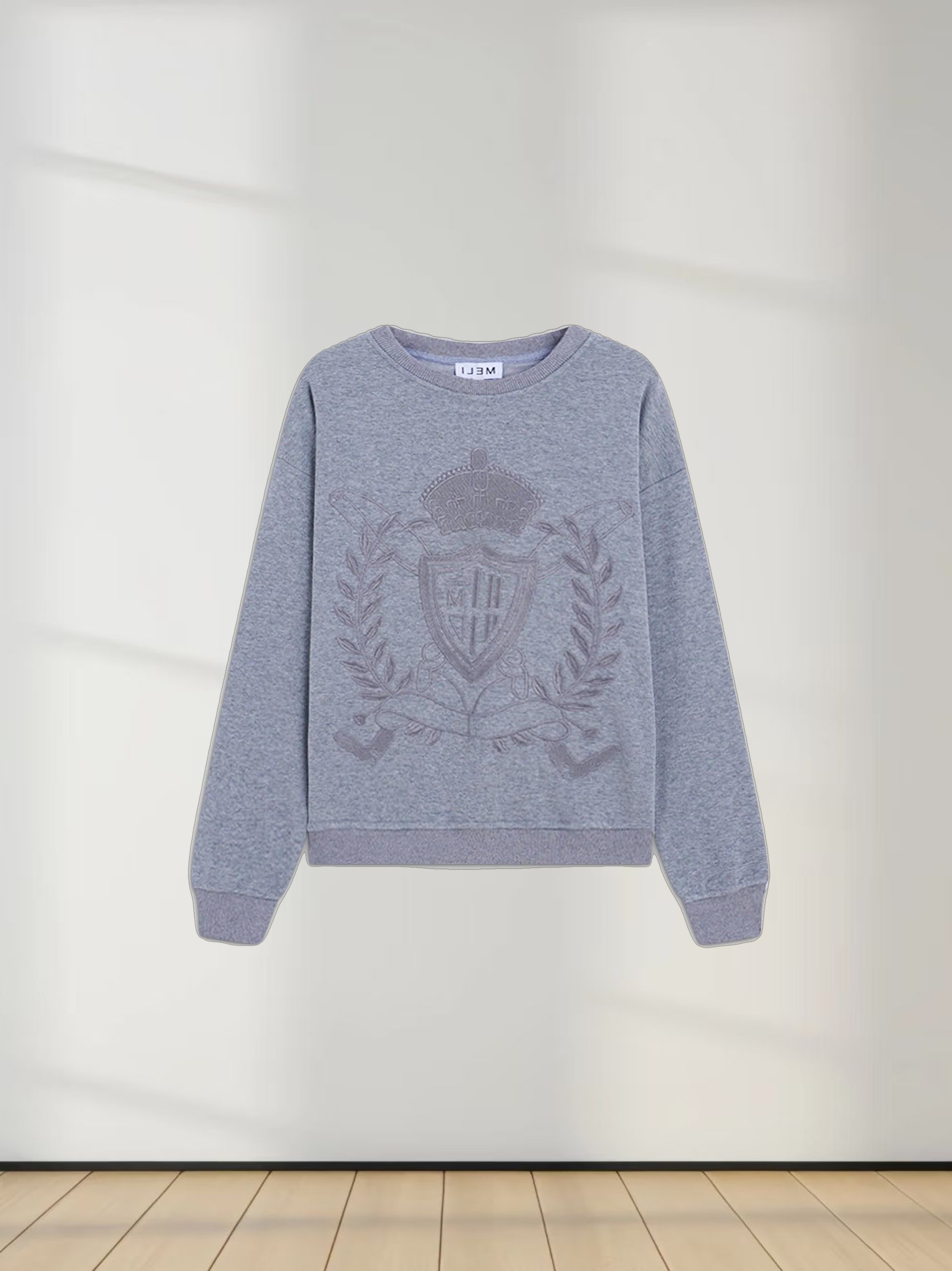 Embroidered Sweatshirt-Heathered Grey Crest