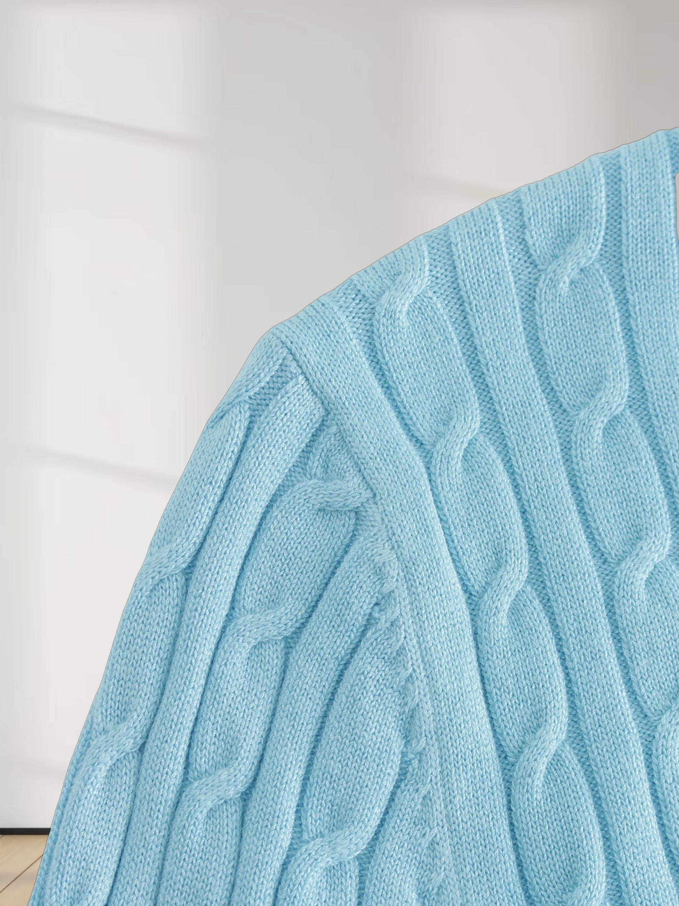 Knit Cable Sweater-Aqua Blue