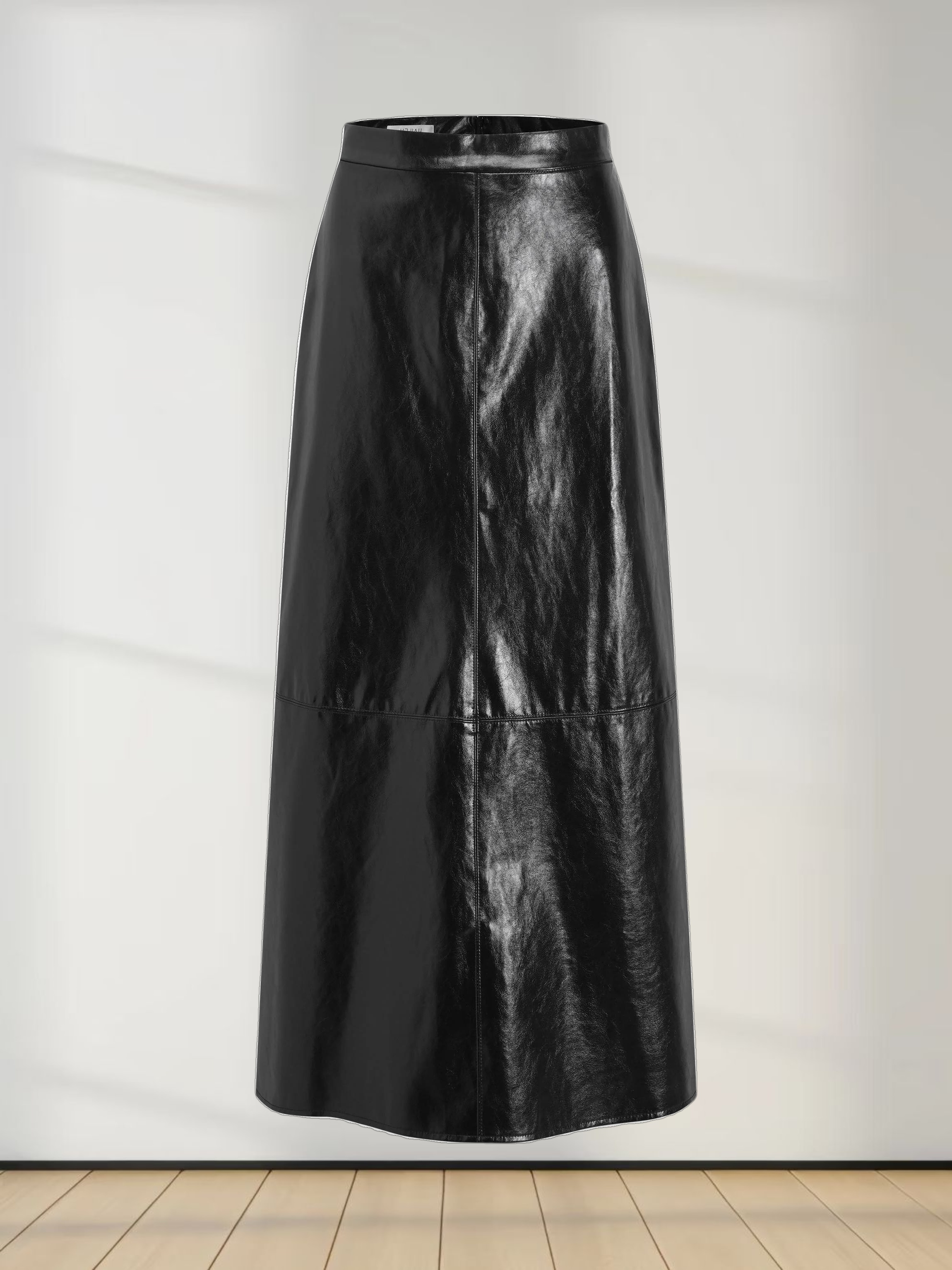 Coated Faux Leather A-Line Skirt-Black