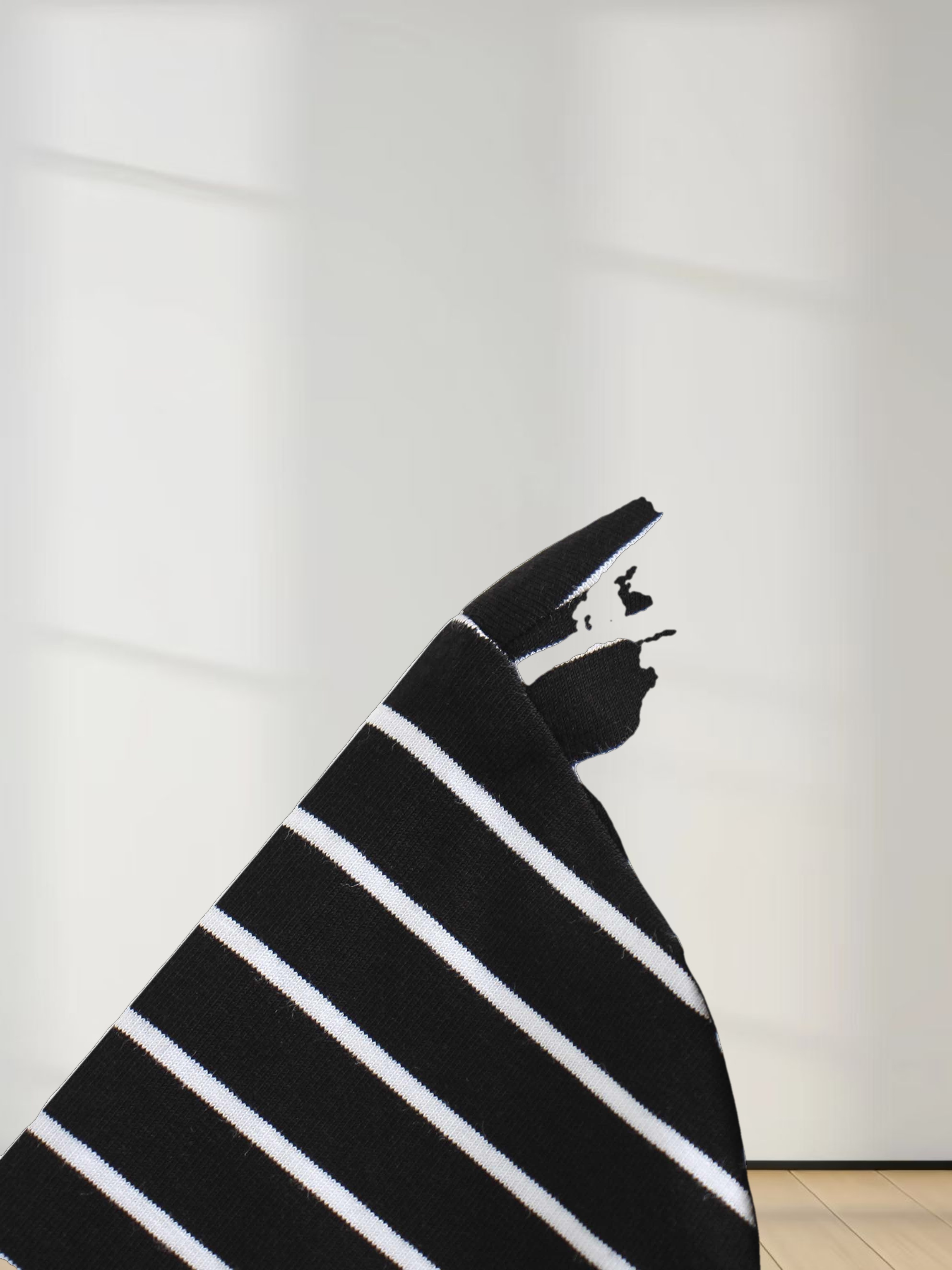 Flat Striped High V Long Sleeve-Black/White