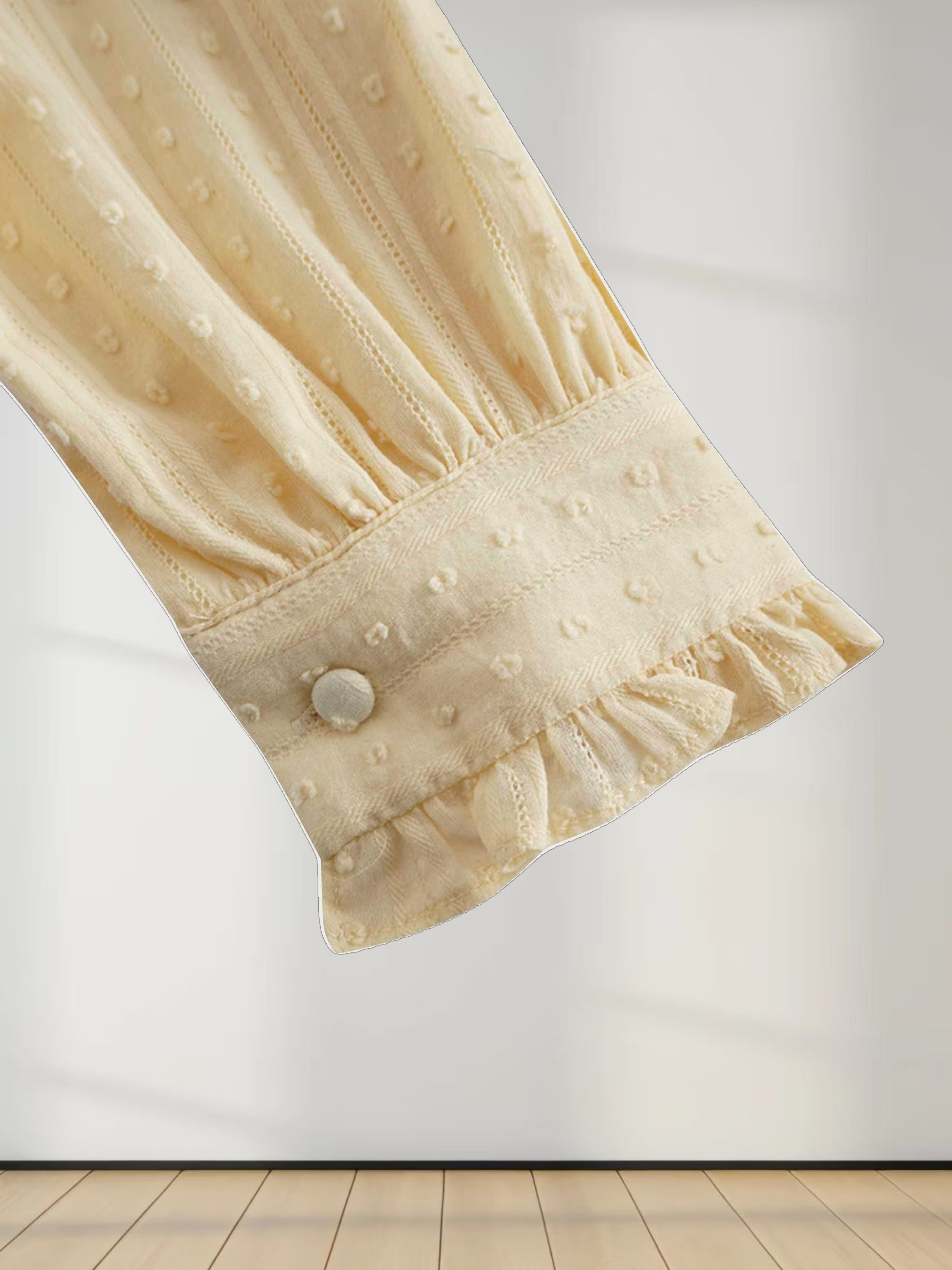 Swiss Dot Ruched Top Dress-Cream