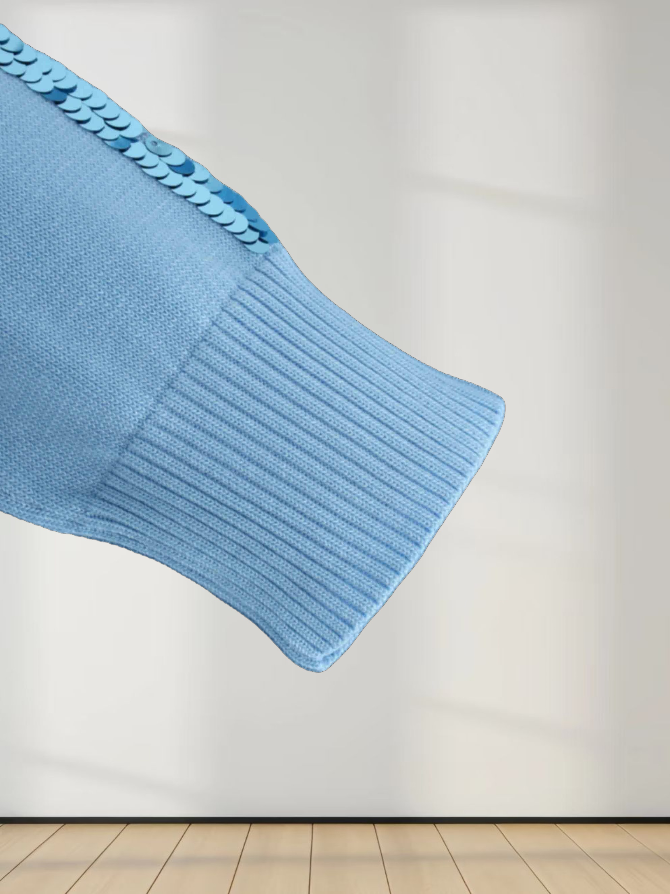 Sequin Trim Sweater-Ice Blue