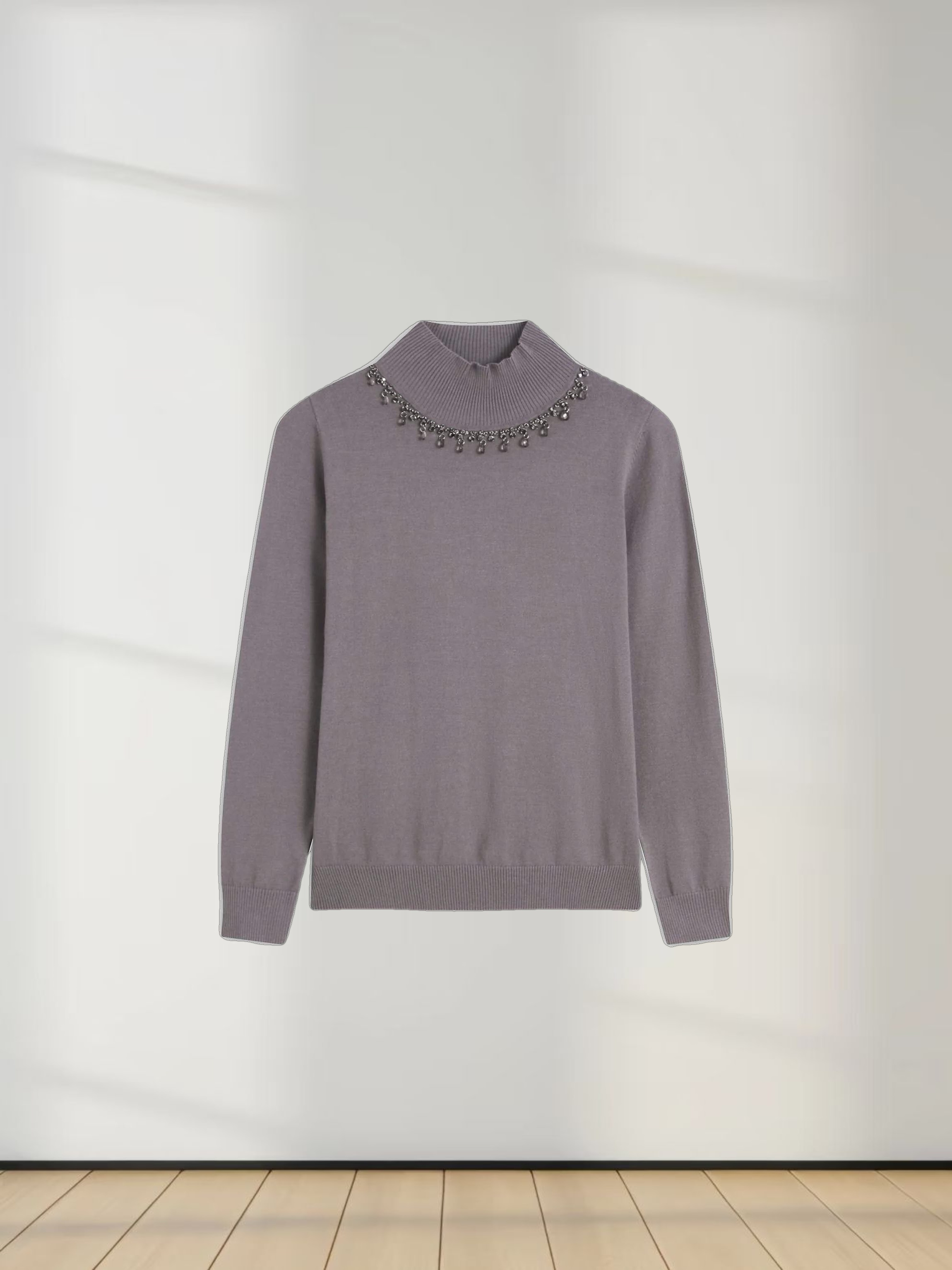 Beaded Turtleneck-Grey