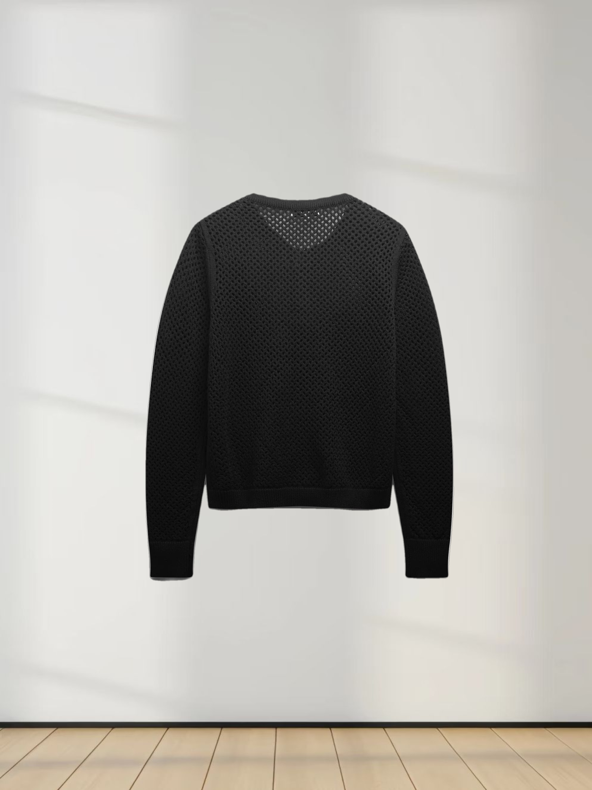 Crochet Knit Button Down Cardigan-Black