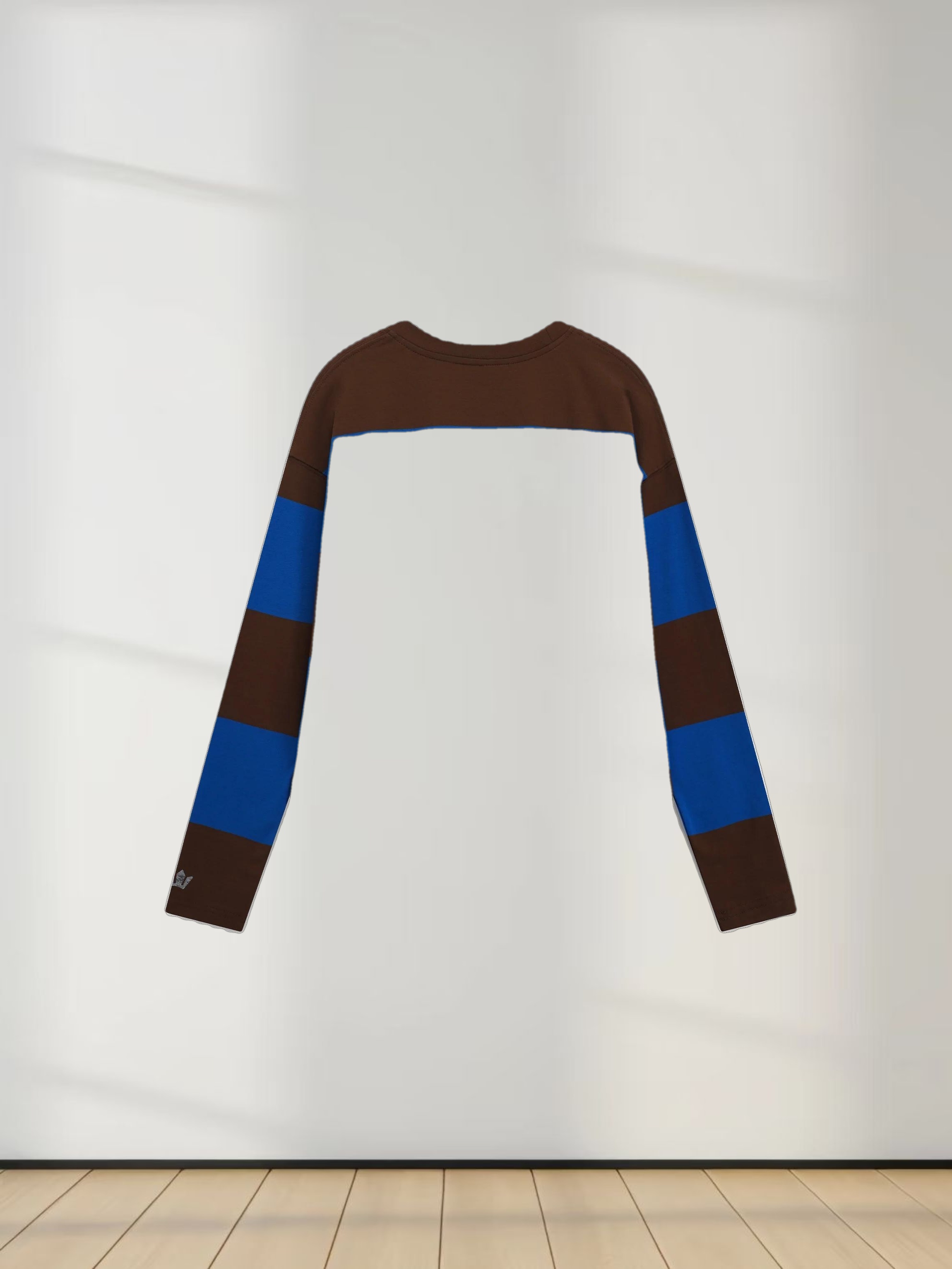 Oversized Rounded Hem T-Shirt-Brown/Cobalt