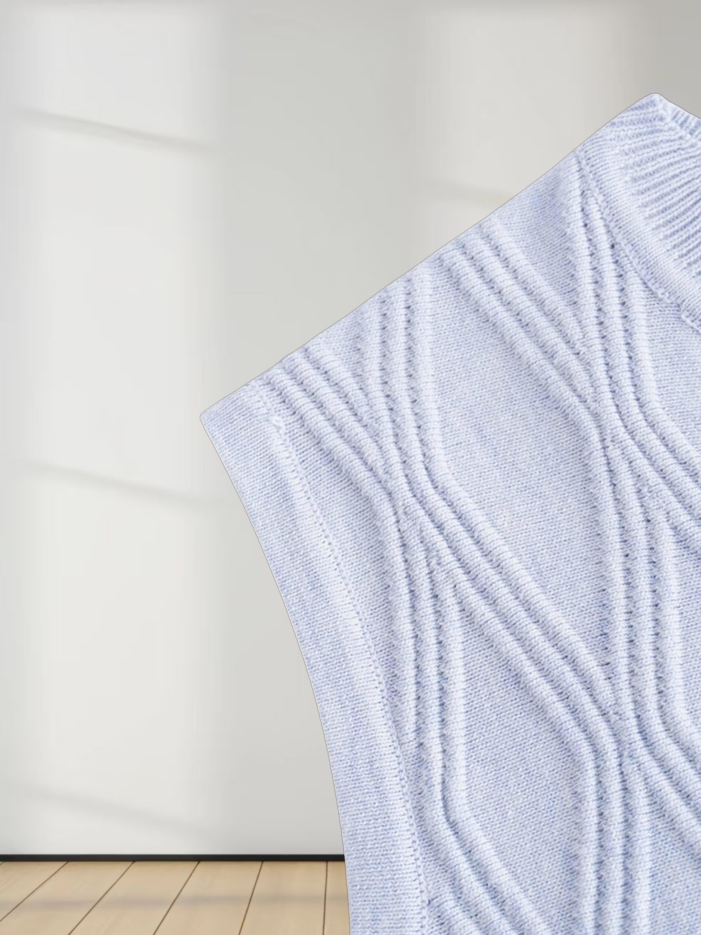 Scalloped Sleeveless Crew Neck Sweater-Light Blue Heather