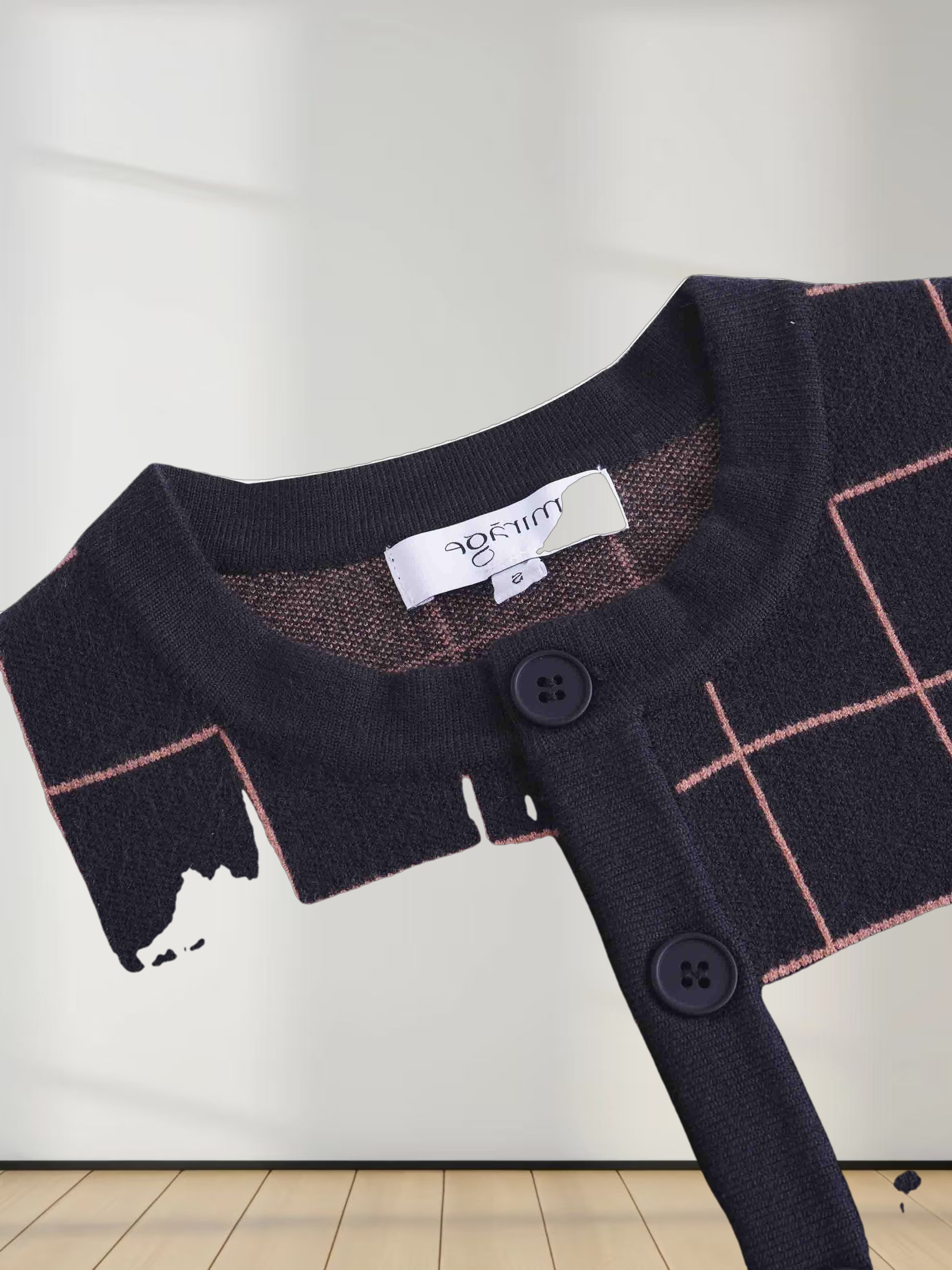 Buttoned Cardigan-Burgundy Plaid