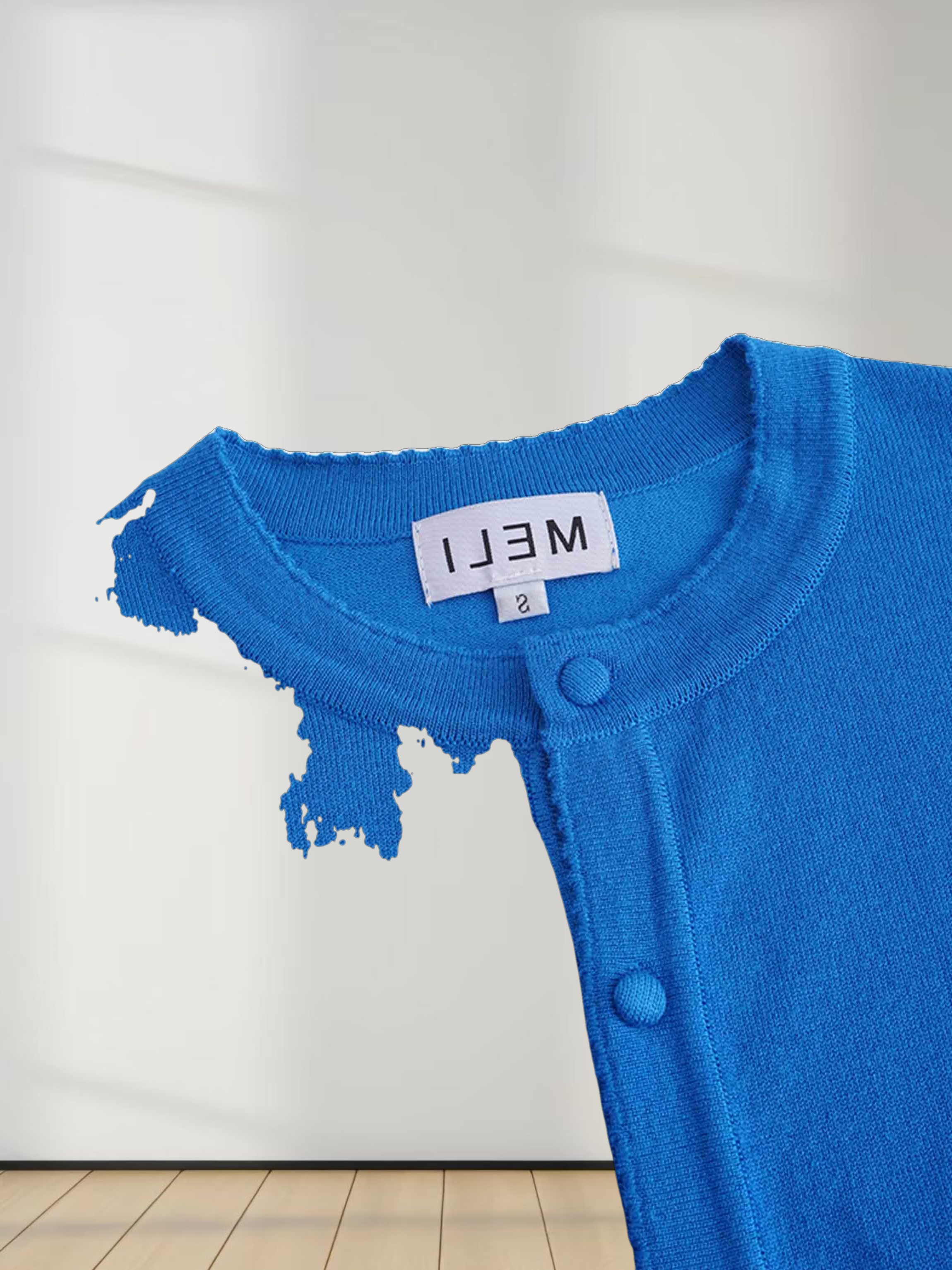 Trim Detail Crew Crop Cardigan-Bright Blue