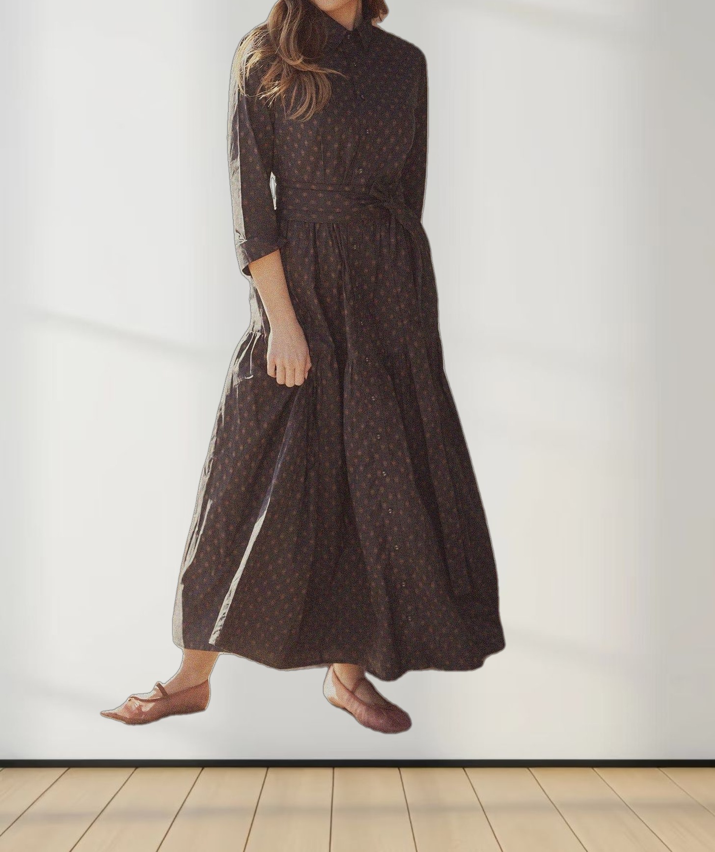 Printed Cotton Belted Shirtdress-Geometric